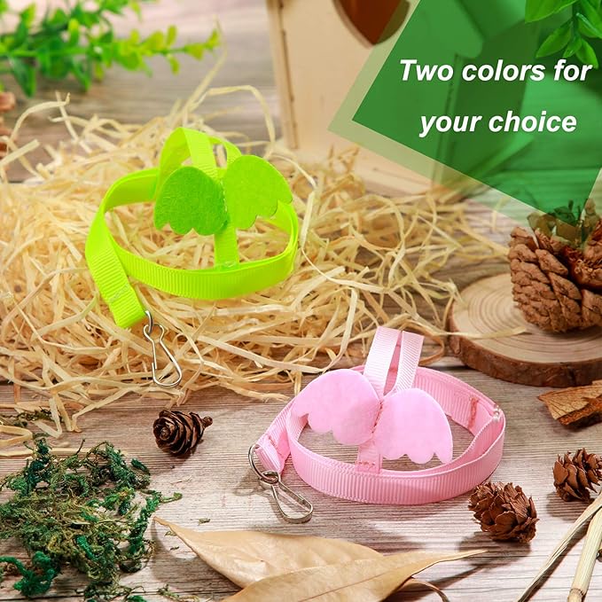 Shappy 4 Pieces Pet Parrot Bird Harness Leash Adjustable Bird Flying Harness Traction Rope with Cute for Parrots Pigeons Budgerigar Lovebird Cockatiel Mynah Outdoor Training Toy (Green, Pink,XS)