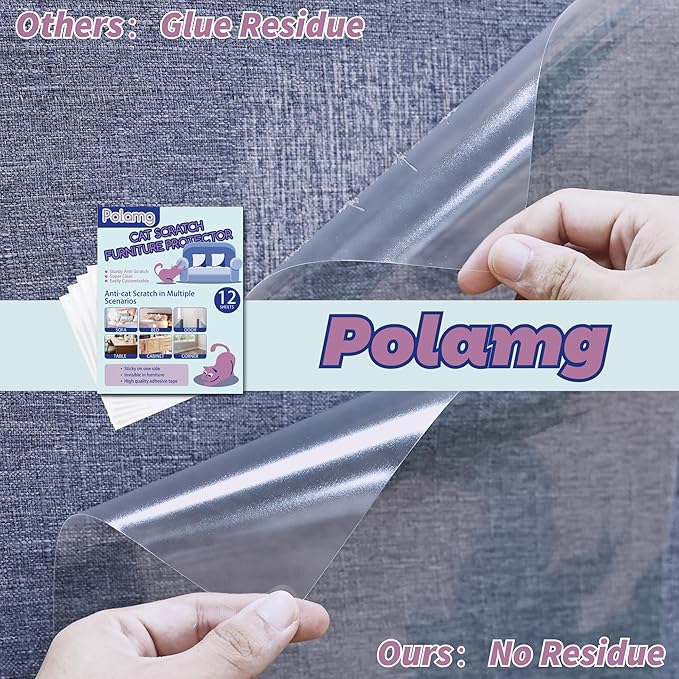 Anti-Cat Scratch Furniture Protector-12-Pack –Single-Sided, Heavy-Duty Self-Adhesive Tape, No-Residue for Couch, Doors & Walls - NO PINS