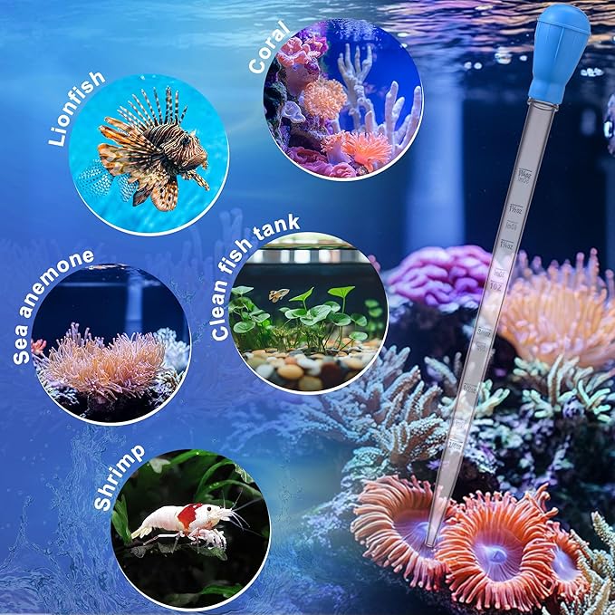 2Pcs Long Turkey Baster for Aquarium, with 2Pcs Feeding Long Tweezers Coral Feeder Kit for Aquarium Marine Fish Reef Aquatic Plant Spider Snake Lizard (Blue)