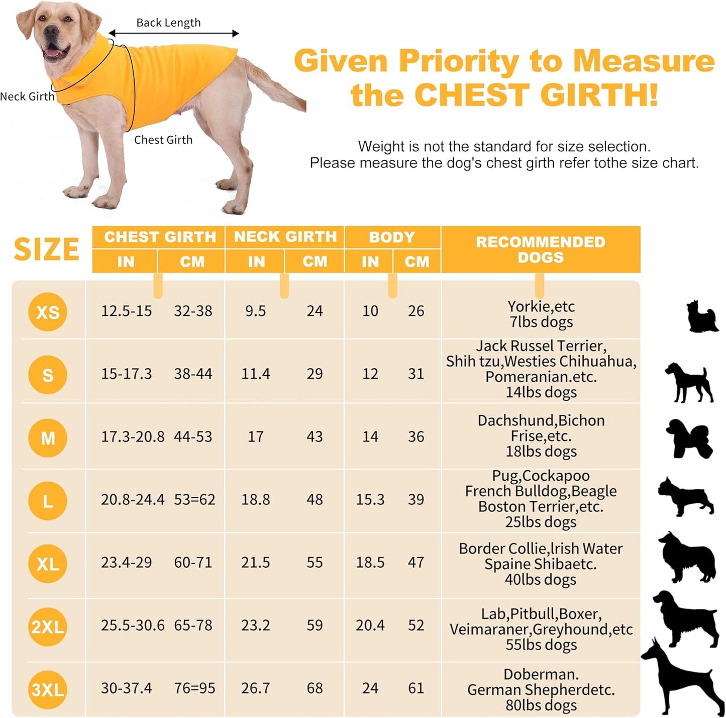 Fleece Dog Coat Pet Jacket Reflective for Cold Weather for Extra Large to Small Pets(Yellow,S)