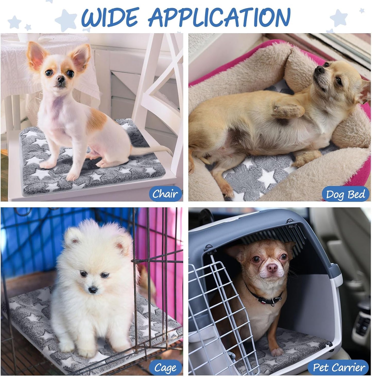 VitalCozy 2 Pack Self Warming Cat Mat Self Heating Pad Bed Reversible Machine Washable Reflects Body Heat Warm Thermal Pet Pad Crate Blanket for Feral and Indoor Cat (Star,17'' X 17'')