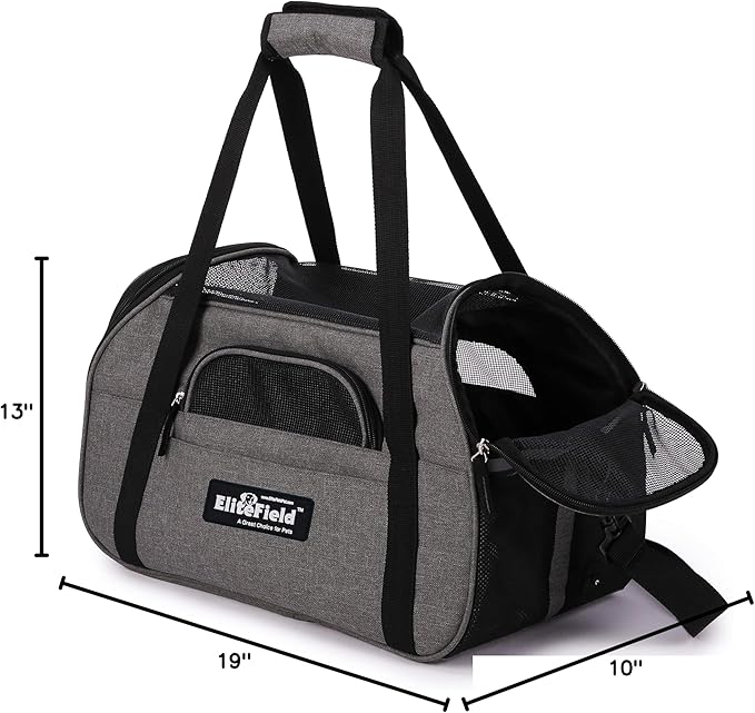 EliteField Soft Sided Pet Carrier (3 Year Warranty, Airline Approved), Multiple Sizes and Colors Available (Large: 19" L x 10" W x 13" H, Charcoal Gray)
