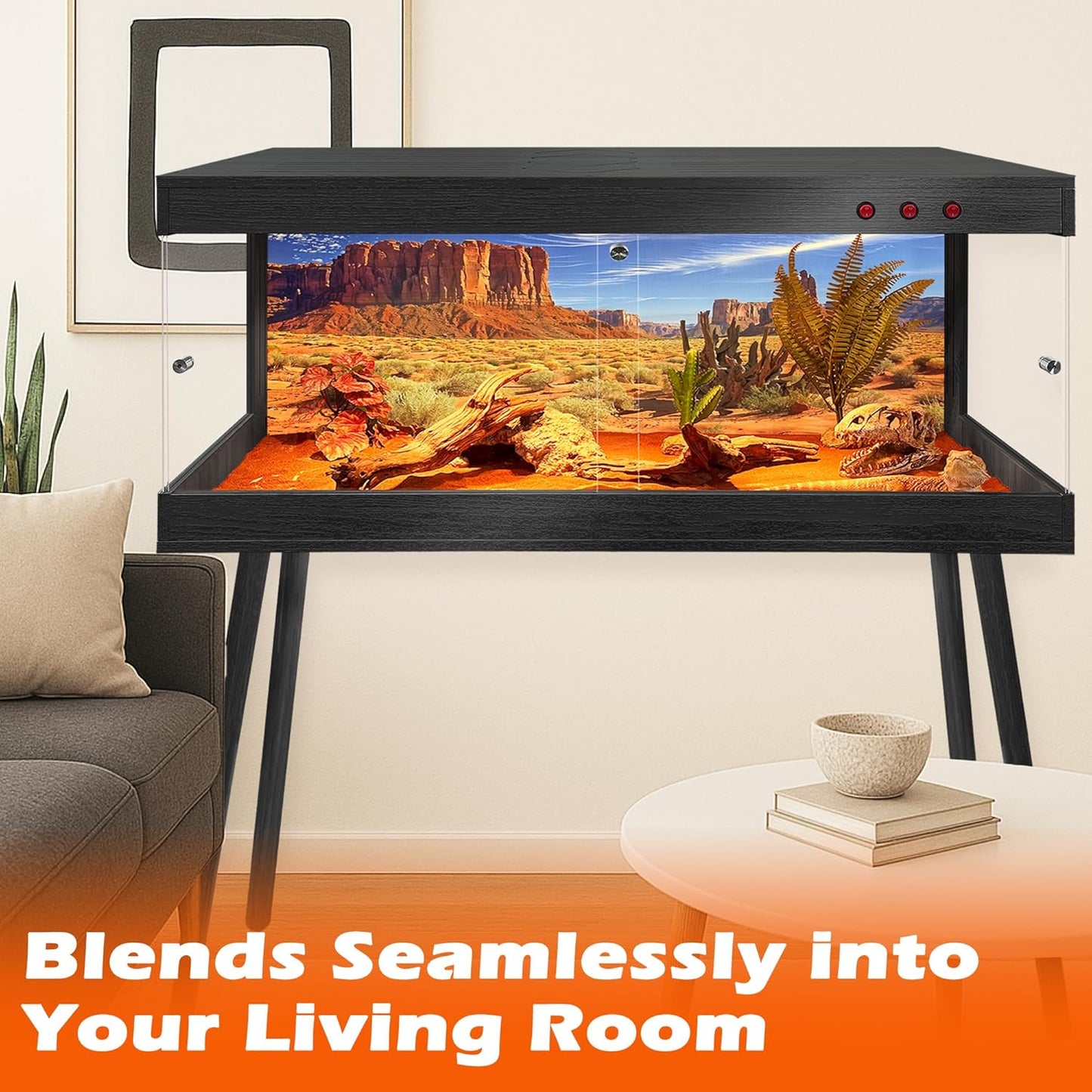 Royxen Bearded Dragon Tank with Metal Mesh Top and Leg Stand,Tempered Glass Reptile Tank,Reptile Enclosure,Lizard Tank for Chameleon,Snake,Lizard Habitat(48inch,Black)