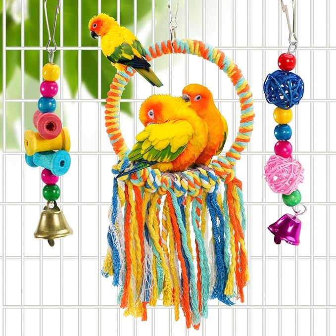 Bird Swing Toys, Parakeet Toys Natural Birds Toys Bird Cage Accessories, Swinging Chewing Hanging Standing Parakeet Swings Suitable for Budgerigar, Conure, Lovebird, Cockatiel