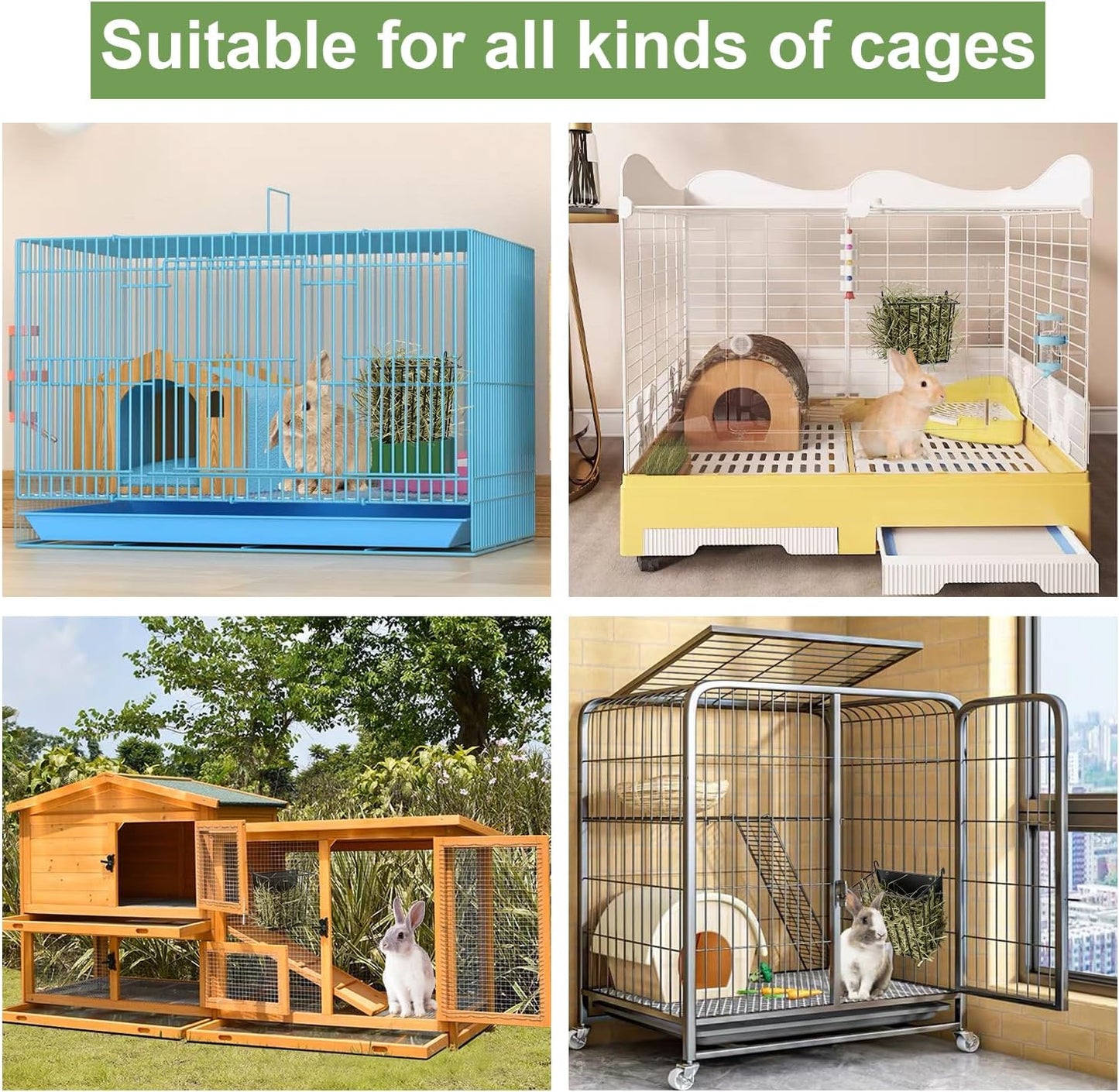 Upgrades Rabbit Hay Feeder - Guinea Pig Hay Feeder - Metal Frame Hay Rack with Adjustable Hook - Less Wasted - for Guinea Pigs - Chinchilla Bunny Cage Accessories - Bunny Feeder