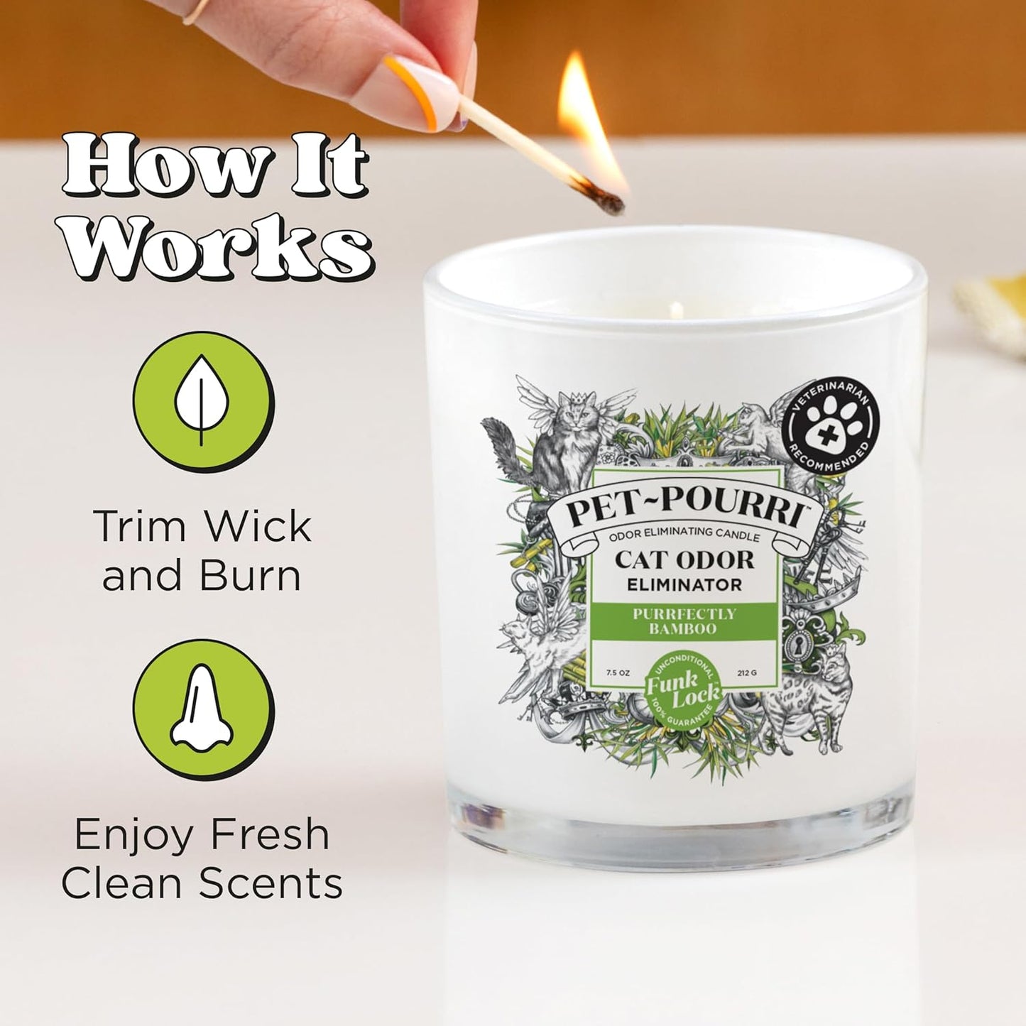 Pet-Pourri Purrfectly Bamboo Cat Deodorizer Candle – Cat Safe Plant Based Ingredients & Wax – Vet Approved – Aromatherapy & Air Freshener for Kitty Odor – Scented with Bamboo, Jasmine & Pear