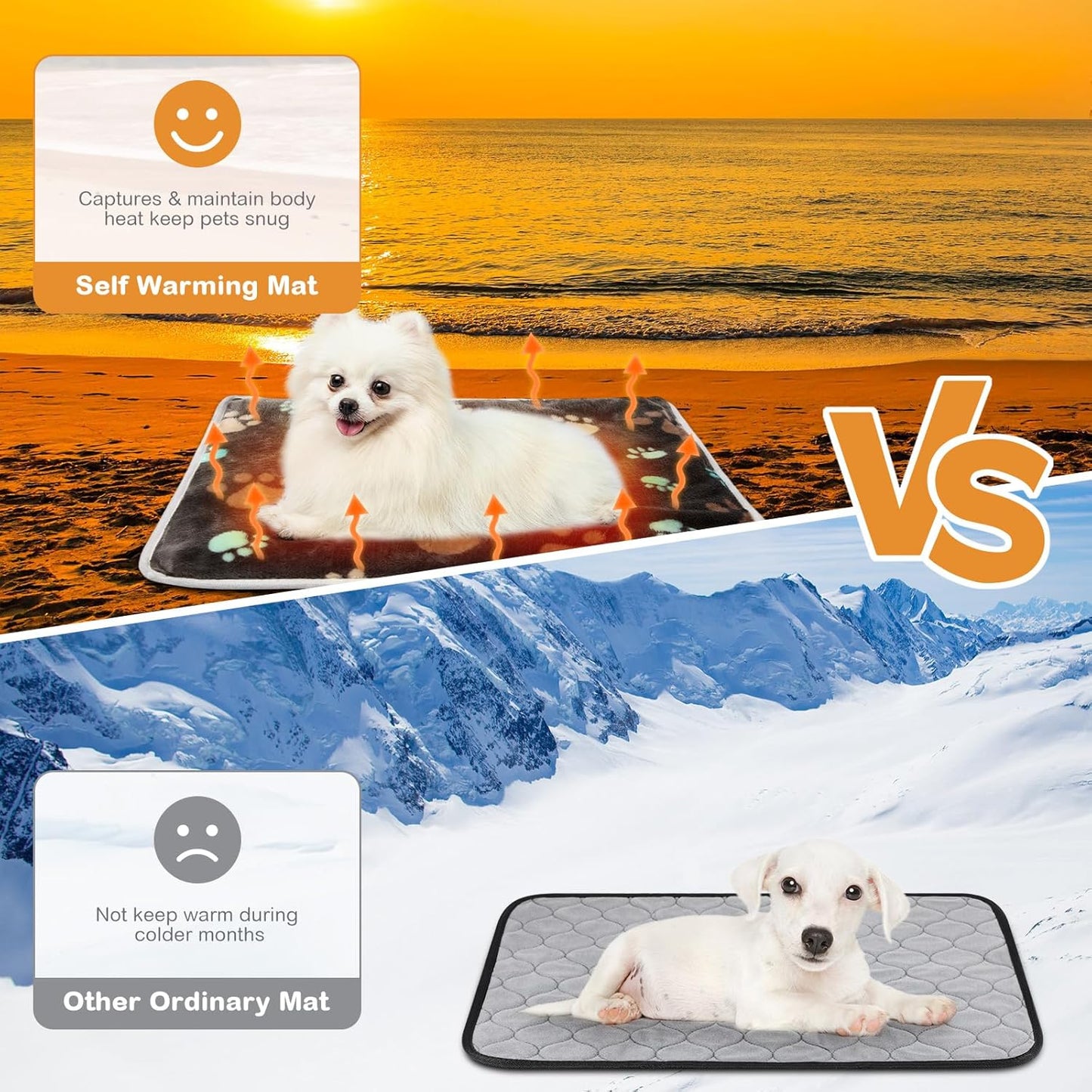 2 Pack Self Warming Cat Bed Self Heating Dog Pad Cat Warming Pad Thermal Pet Mat Washable Reflect Body Heat Removable Cover for Indoor Kittens Puppies Feral Pet(Dog Paw,16 x 20 Inch)