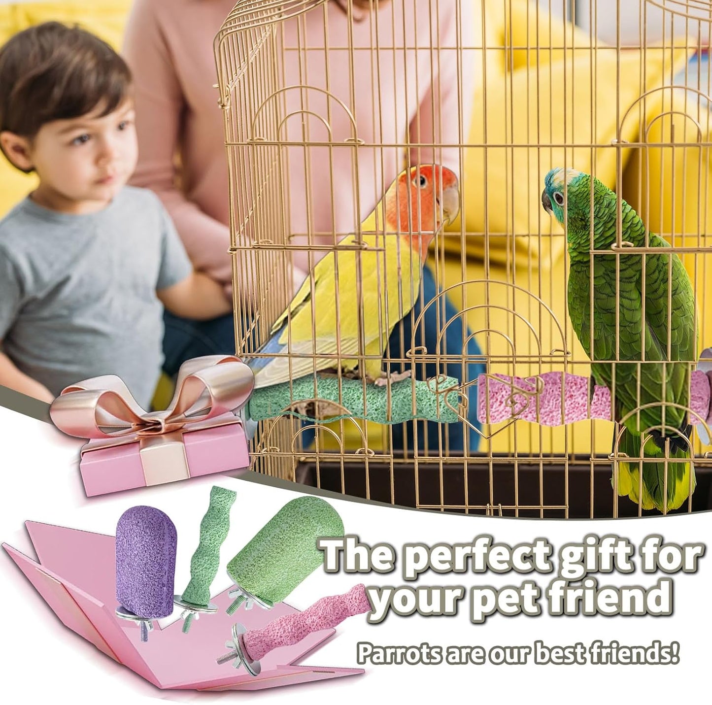 4PCS Bird Beak Grinding Stone,Bird Parrot Cage Perch Stand Platform Foot Claws Trimmer Chewing Toys for Budgies, Parakeets, Cockatiels, Conures