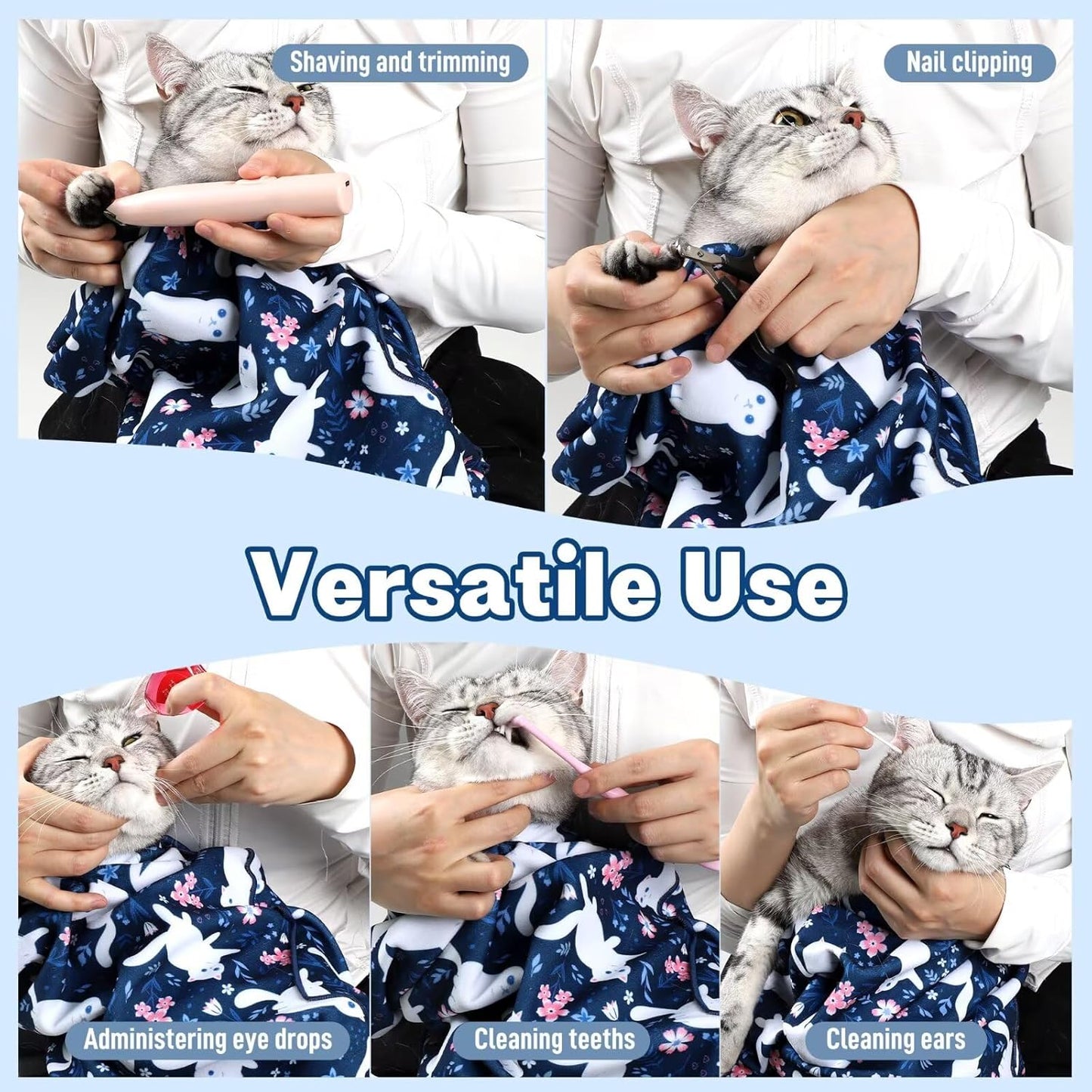 Paw Legend 35.4" Cat Wrap for Grooming Cat Wrap for Cutting Nails Cat Restraint for Nail Clipping Self Adhesive Blanket Restraint Cloth for Cats Within 22lbs