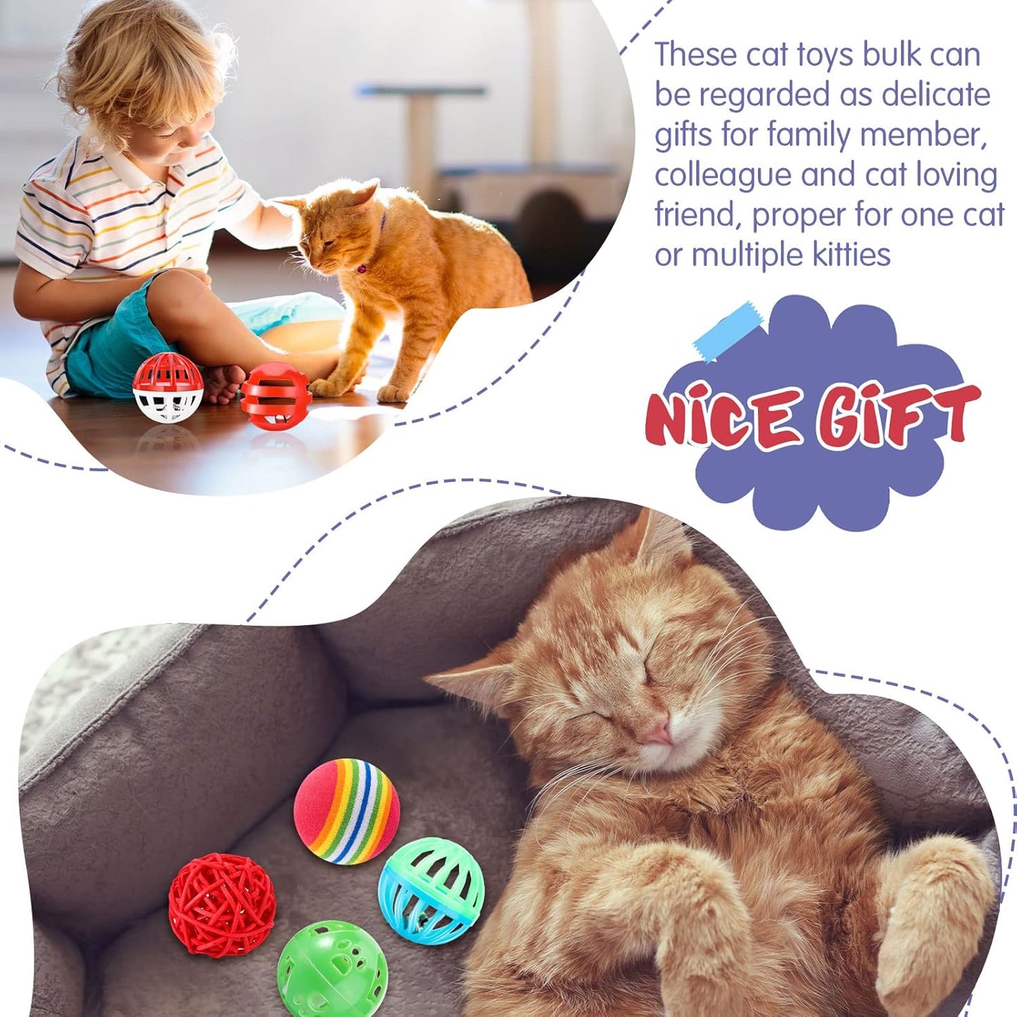 Hungdao 100 Pcs Cat Toys Bulk Plastic Small Crinkle Ball Assorted Cat Balls with Bell for Kitten Chase Pounce Rattle Play Toys, Assorted Color