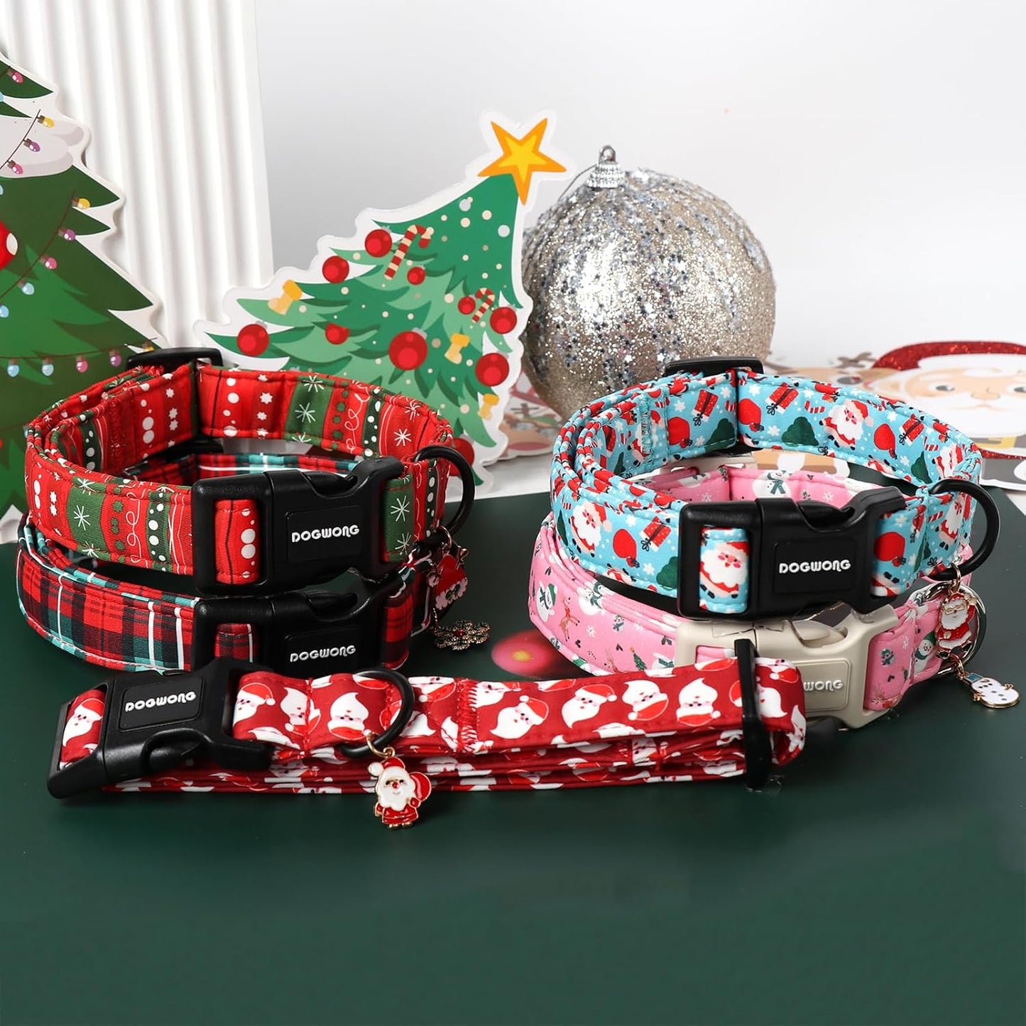 DOGWONG Christmas Red Santa Dog Collar - Cute Santa Claus Christmas Dog Collar, Adjustable Designer Collar for Small, Medium, Large Dogs