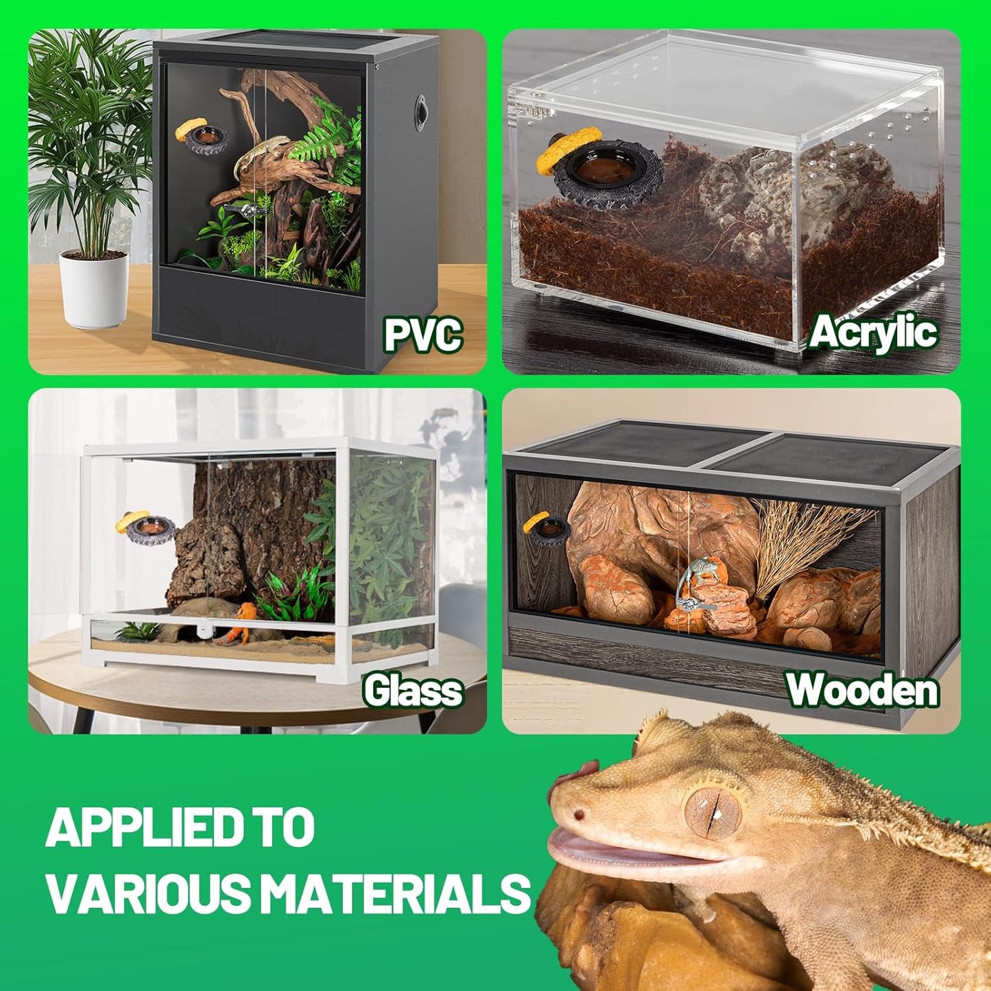 Gecko Gecko Feeder Ledge, Magnetic Reptile Feeding Ledge with 2 Food Bowls, Natural Tire-Design Resin Base for Bearded Dragon, Snake, Frog in Glass/PVC/Acrylic/Wood Tanks