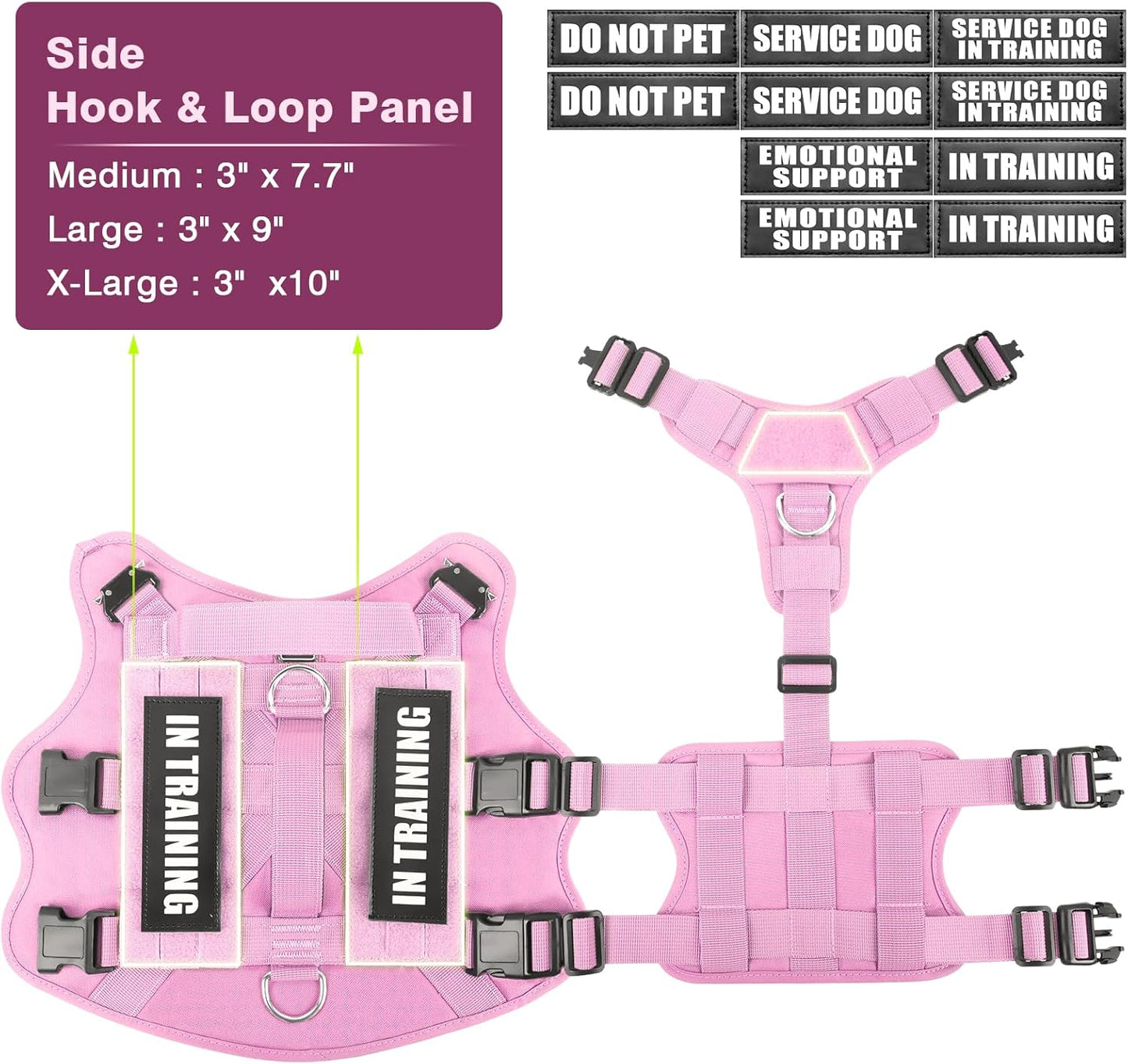 WINSEE Service Dog Vest Harness for Large Dog, Tactical Working MOLLE Vest with 10 Pet Patches, No Pull Heavy Duty Harness for Training Walking