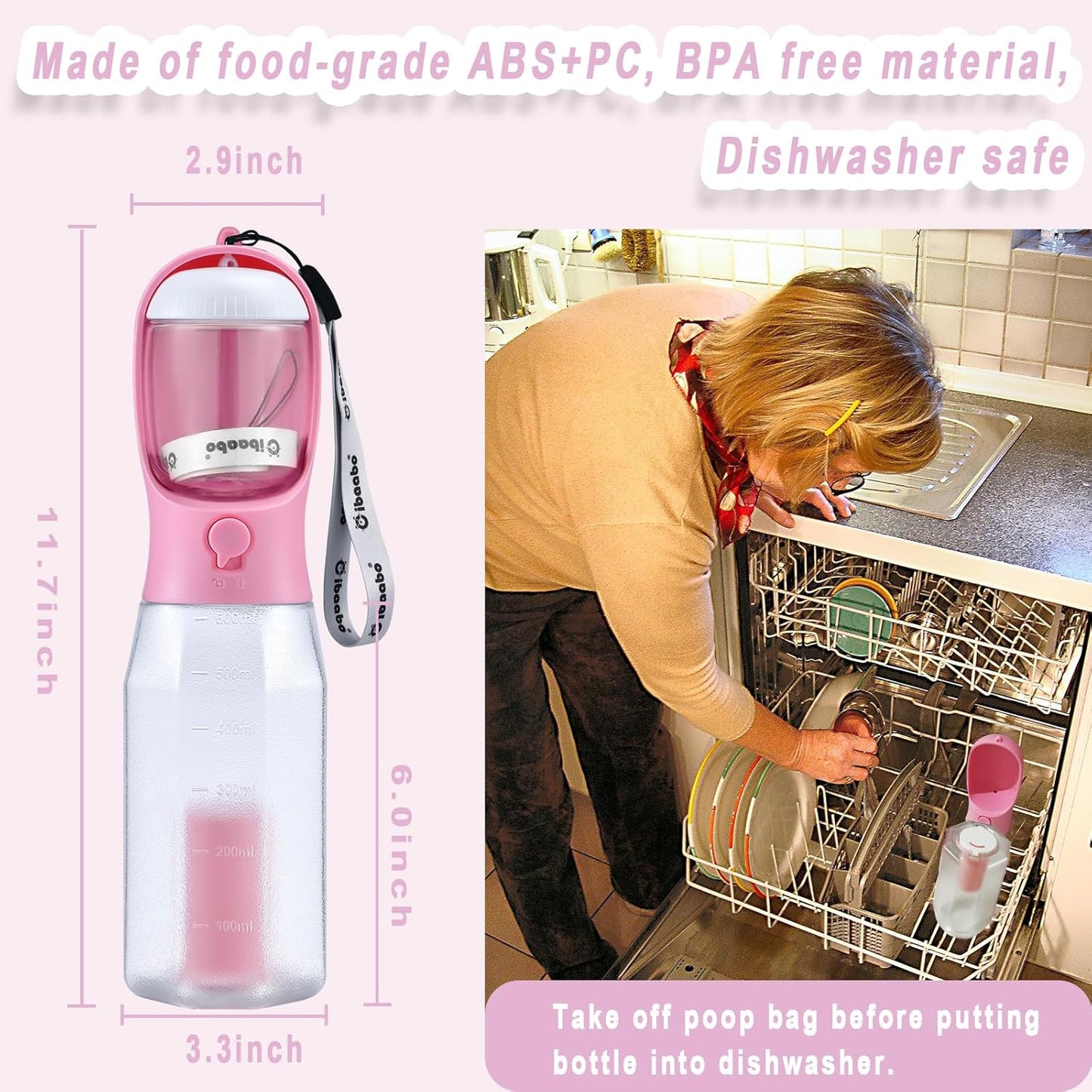 Dog Water Bottle with Food Container & Poop Bag Holder, Travel Water Bowl, Portable Pet Dispenser, Dog Gifts Stuff Accessories Items, Puppy Essentials for Yorkie Chihuahua Walking Hiking