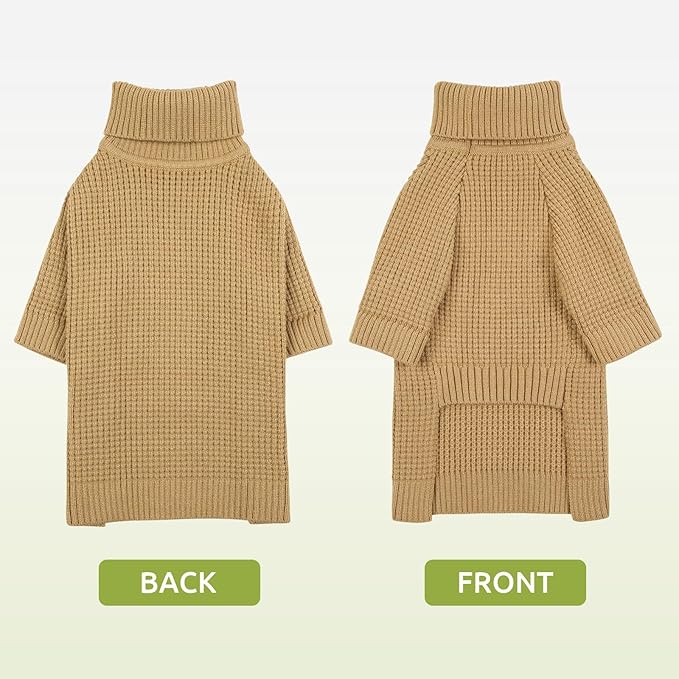 Queenmore Turtleneck Long Sleeve Knitted Sweater with Check Pattern, Fall Winter Warm Sweater for Small to XXL Dogs and Cats, Brown