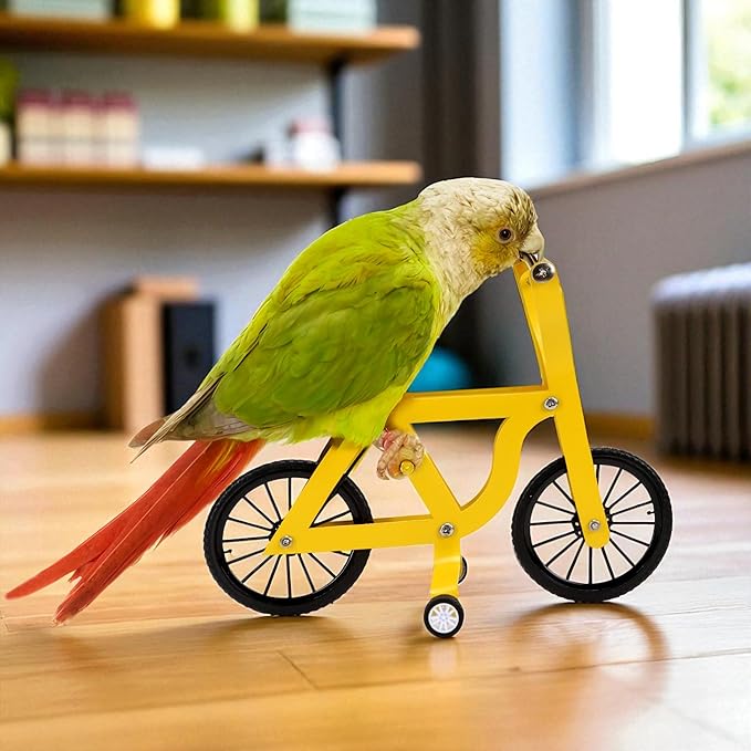 Bird Intelligence Training Toy Mini Bicycle Parakeet Parrot Bike Trick Educational Puzzle Bird Foot Talon Toy for Small Medium Lovebird Conures Cockatoo Exercising Interactive Table Top Prop, Large