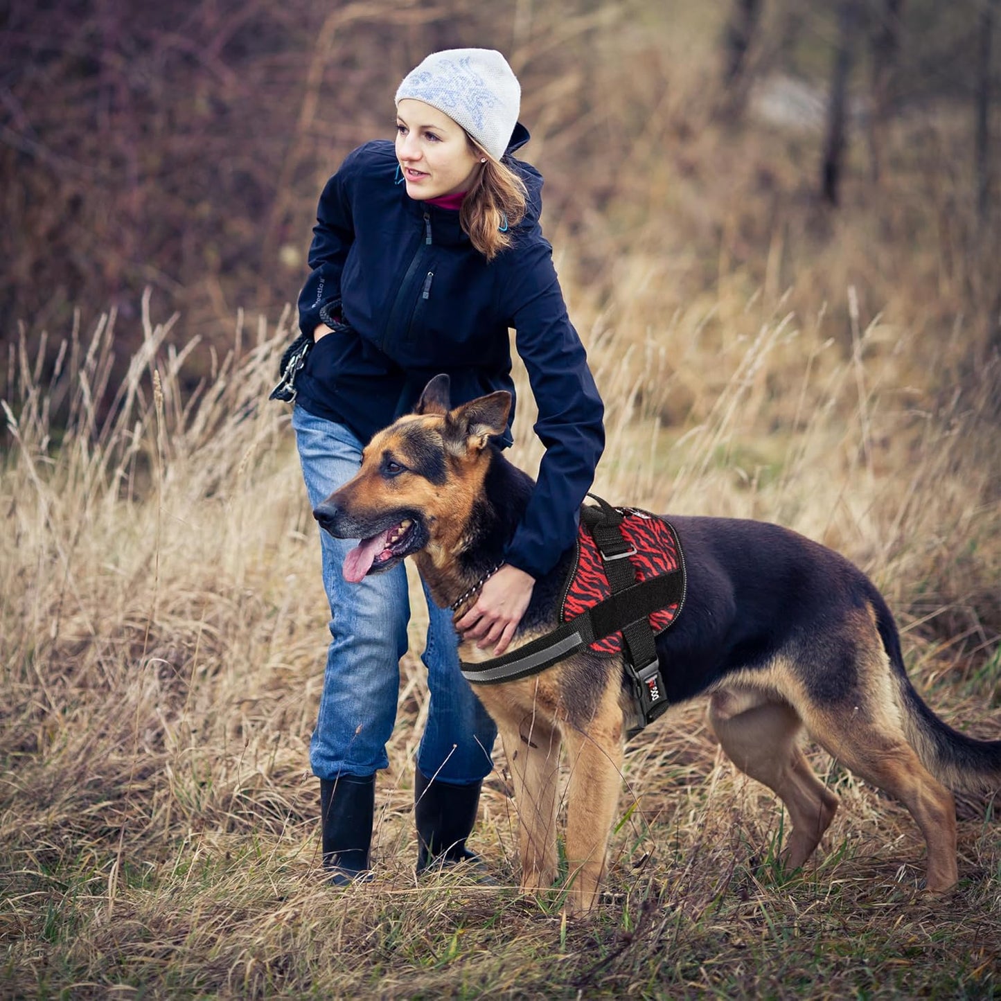 Dogline Dog Harness, Reflective No-Pull Adjustable Vest with Handle for Walking, Training, Breathable, No - Choke Harness for Small, Medium or Large Dogs Room for Patches Zebra Black/Red S 18"-24"