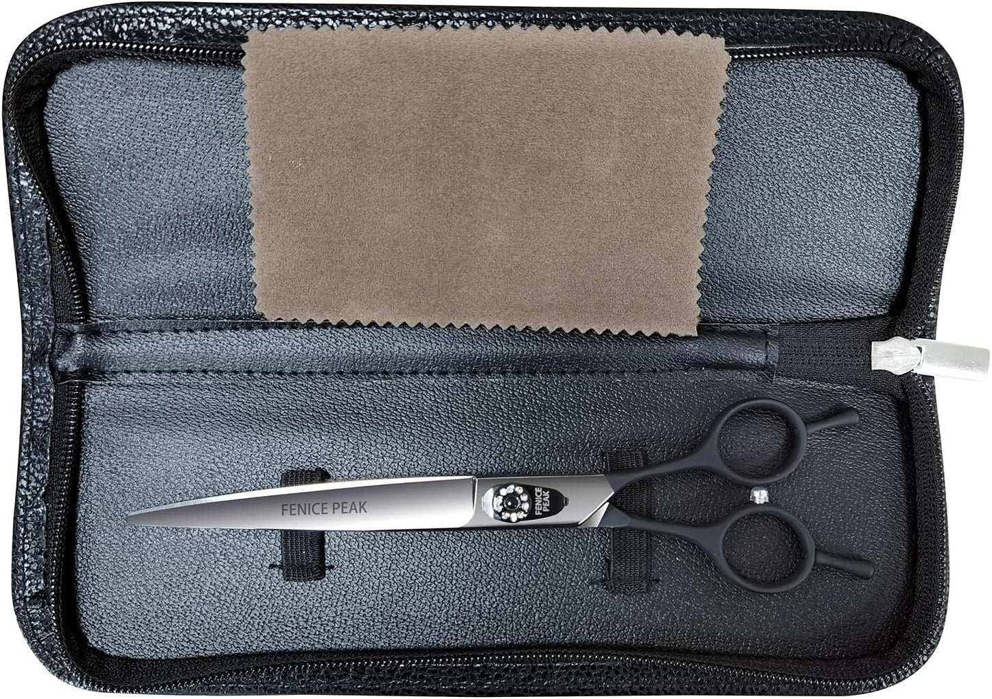 Fenice 7.5" Professional Grooming Scissors for Dogs, Made of Japanese Stainless Steel, Curved Shears (Black)