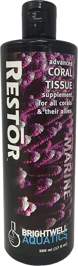 Brightwell Aquatics - Restor Liquid Coral Tissue Supplement - Fish Tank Reef Nutrition for Live Coral Growth Acceleration, Colour Vibrancy, & Restoration Additive - Saltwater Reef Supplies, 16.9 fl oz