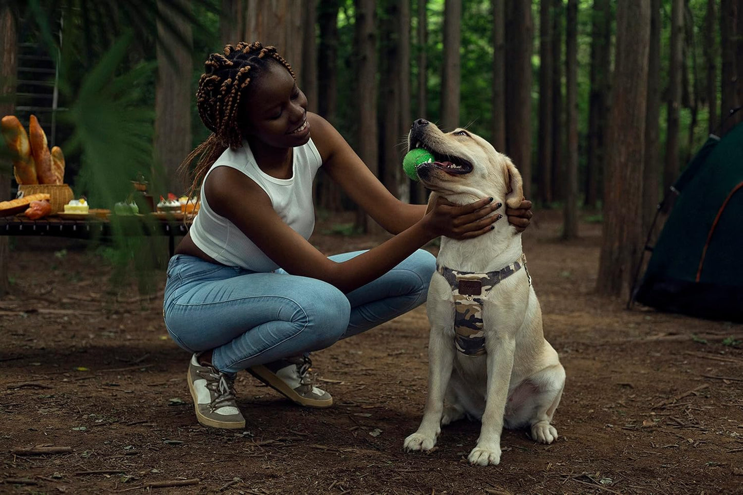 Dog Harness, No Pull Dogs Harness and Multi-Function Leash Set for Medium Dogs Easy Walk Everyday Adjustable Soft Dog Vest Harness Fashionable Dog Accessories Camouflage Brown-Slim Large