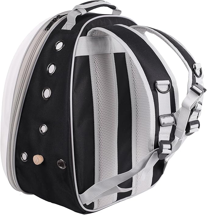 Bird Traval Carrier Cage, Multi Vent Holes Clear Space Capsule Astronaut Backpack to Carry Parakeet Cockatiel Parrot with Metal Tray Wood Perch, Vet Transport Book Bag