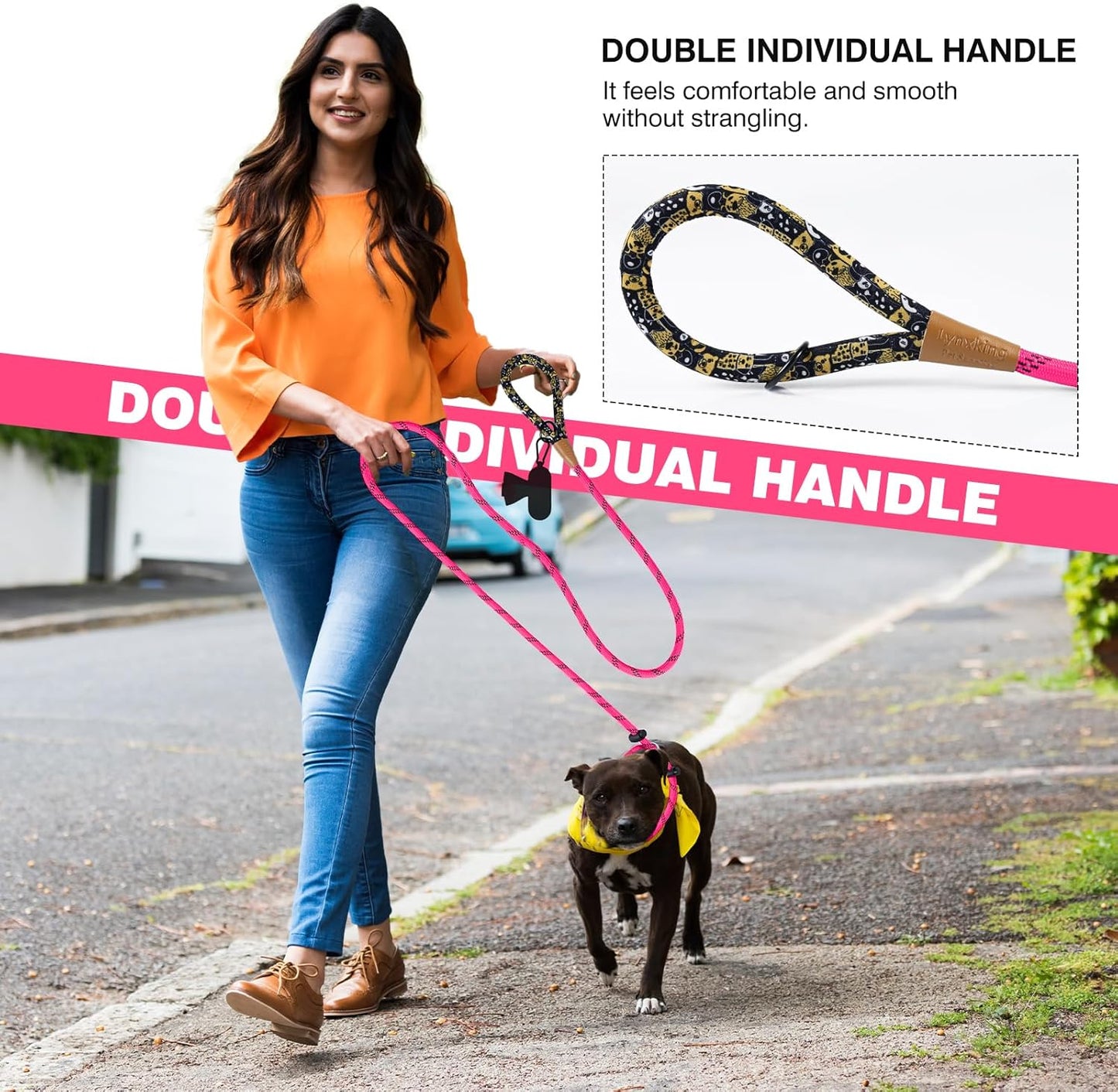 lynxking Slip Lead Dog Leash Reflective, Heavy Duty Comfortable Strong Rope Leash for Large, Medium Small Dogs No Pull Pet Training (Pink, Small 3/8in x 6ft-Slip Lead)