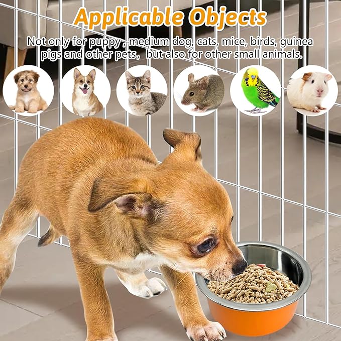 Hamiledyi Crate Dog Bowl Cat - Removable Stainless Steel Hanging No Spill Pet Bowl for Kennels Durable Detachable Design Fits Small Medium Dog Cages (2 Pcs, Orange