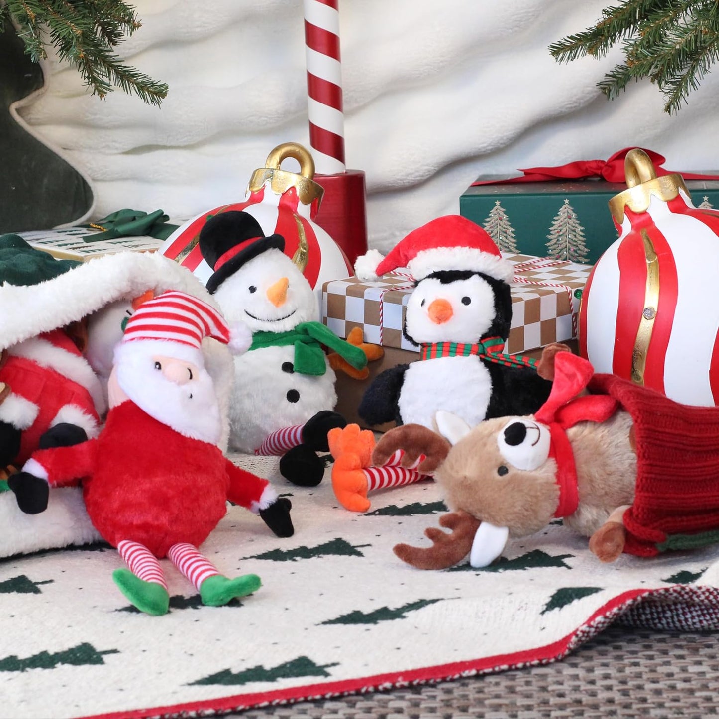 Giftable World Holiday Plush Pet Toy Fun for Christmas Designs with Squeaker Dog Chew Toy (13" Long Legs Penguin w/Squeaky Ball)