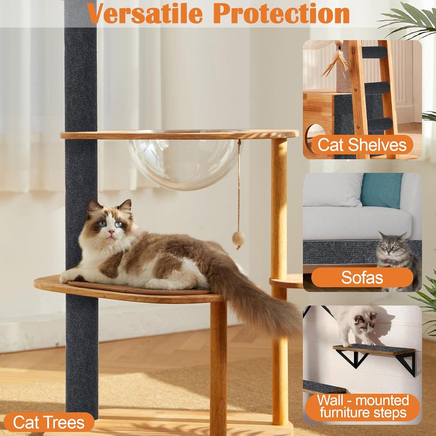 Cat Scratch Furniture Protector - 40" x 13.8" Trimmable Self-Adhesive Cats Claws Scratch Pads, DIY Cat Climbing Couch Protector for Scratch Post Cat Tree Replacement Indoor (Dark Gray)