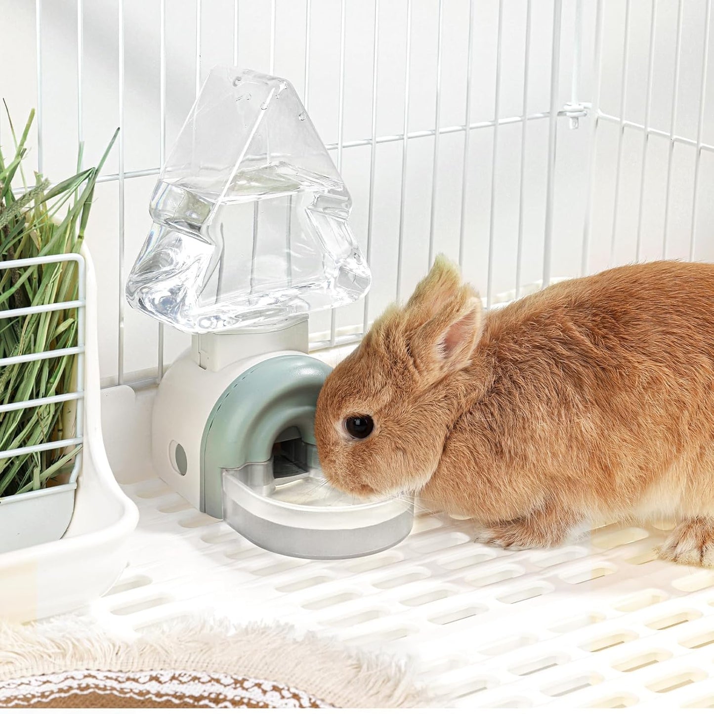 mini&moe Rabbit Water Dispenser - 17.6oz Guinea Pig Water Bottle No Drip for Cage Automatic Gravity Silent Hanging Bunny Water Dispenser with Floating Bowl for Hamster, Gerbils, Ferret, Chinchilla