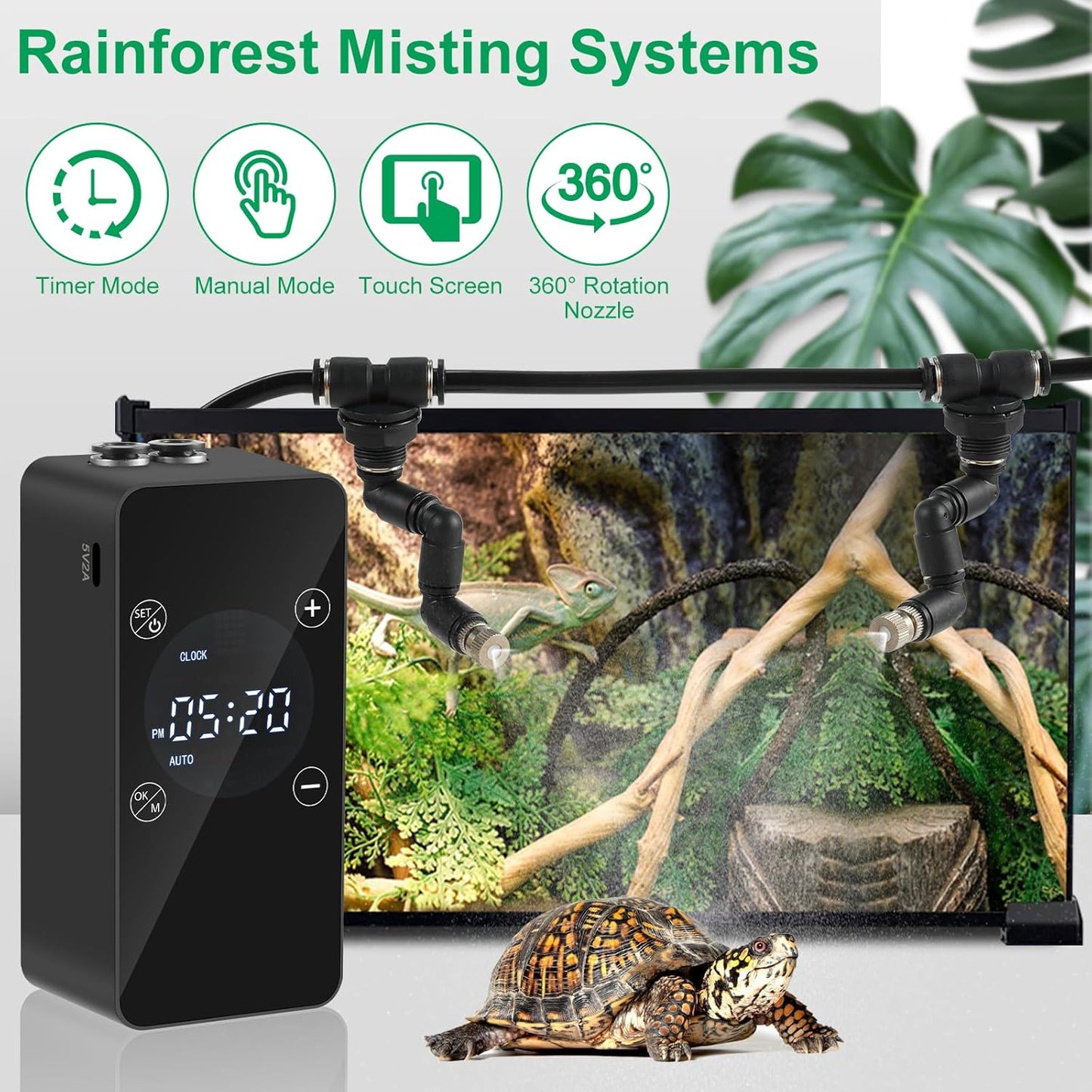 Reptile Mister With Inner Clock, Easy to Setup Misting Timer for Reptile Tanks, DIY Misting System for Amphibians, and Rainforest Plants