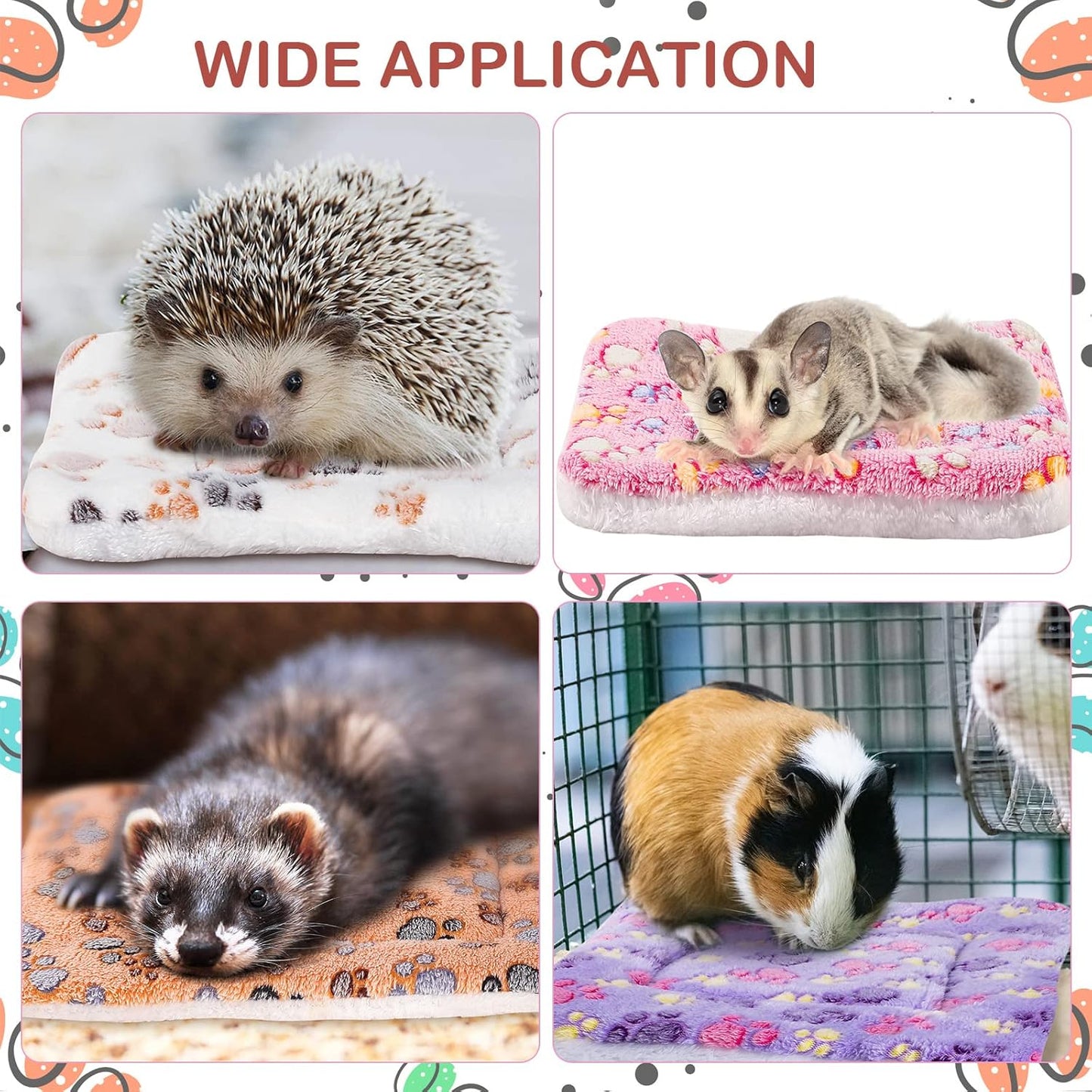 Tuanse 4 Pack Ultra Soft Dog Cat Bed Mat with Cute Prints Reversible Fleece Dog Crate Kennel Pad Cozy Washable Thickened Hamster Guinea Pig Pet Bed Mat for Small Animals(13 x 10 Inches,Vivid Color)