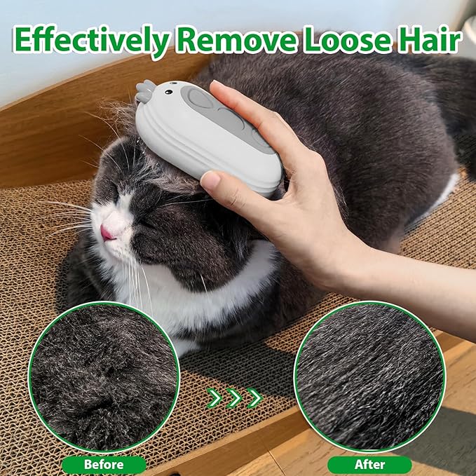 Cat Steam Brush with Release Button, 3 in 1 Rechargeable Pet Spray Water Comb for Long & Short Hair Removal, Self Cleaning Slicker Vapor Brush for Indoor Cats Dogs Rabbits Shedding Grooming