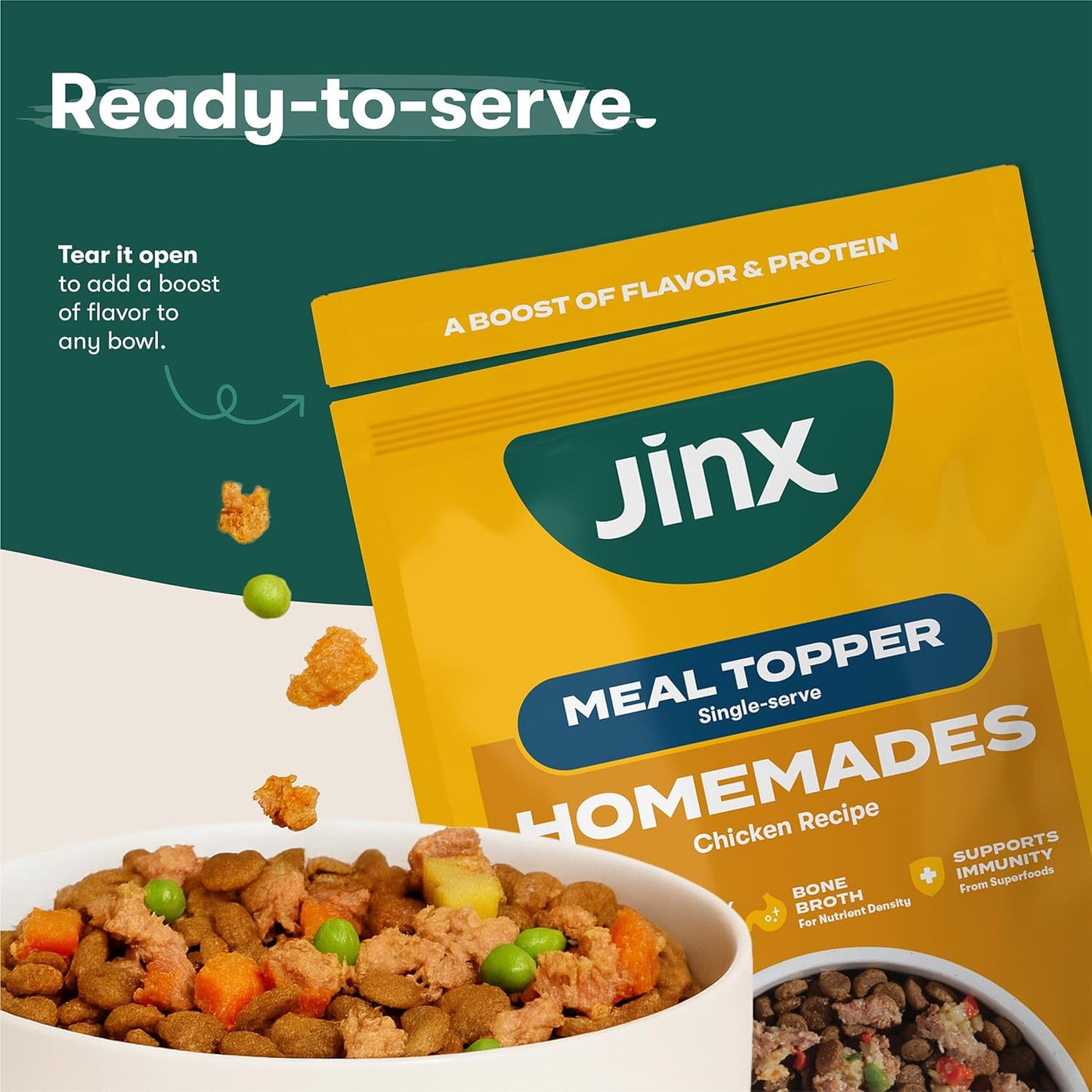 Jinx Chicken Dog Wet Food, Meal or Mix in Dog Toppers for Dry Food, Made with Real Chicken, Bone Broth & Brown Rice, No Fillers, Puppy, Adult, Senior, 3oz, 8 Pack