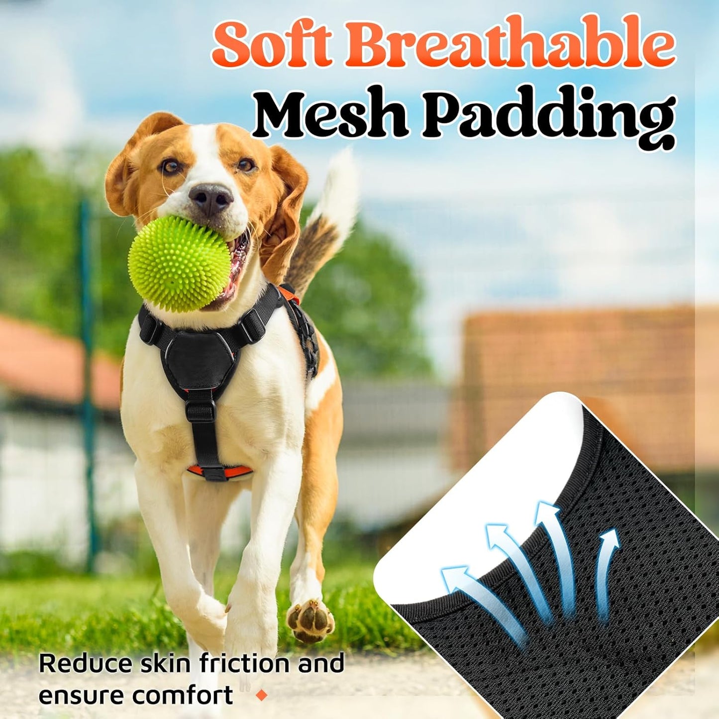 rabbitgoo Escape Proof Dog Harness, Soft Padded Full Body Pet Harness, Reflective Adjustable No Pull Vest with Lift Handle and Lesh Clip for Large Dogs Walking Hiking Training, S, Orange