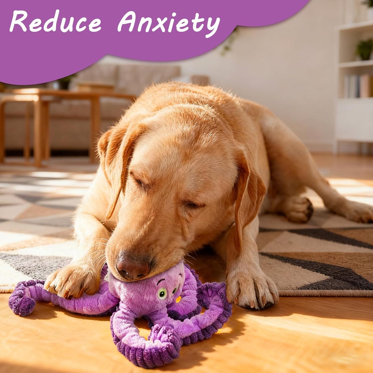 Squeaky Dog Toys, Stuffed Large Dog Toys to Keep Them Busy, Interactive Plush Chew Toys with Crinkle Paper, Tough Pet Animal Toys for Small Medium Large (Purple Octopus)