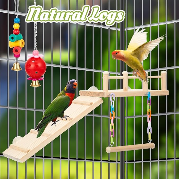 12 Pcs Cockatiel Toys Bird Toys for Conures, Bird Cage Accessories, Parakeets Perches Cage Parrot Ladders, for Hanging Swinging Standing Chewing Climbing Training