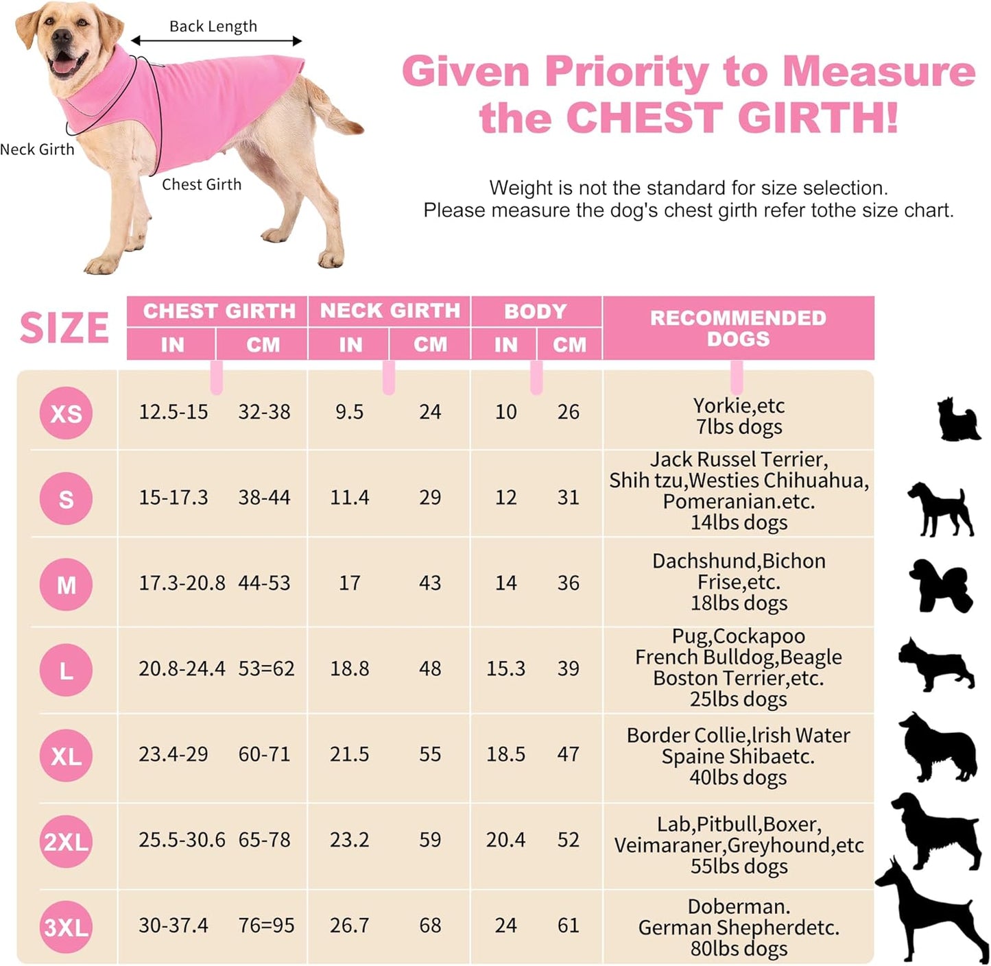 Fleece Dog Coat Winter Pet Jacket Reflective for Cold Weather for Large Medium Small Dogs(Pink,S)