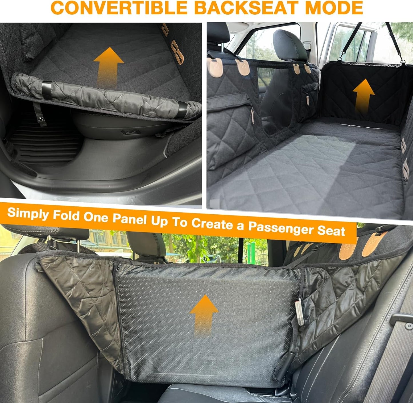 Dog Car Seat Cover, Hard-Bottom Back Seat Extender for Pets, Waterproof Nonslip Hammock for Car, Backseat Dog Bed for Cars SUVs Trucks, Car Seat Protector, Universal Fit 52 x 25 in, Black