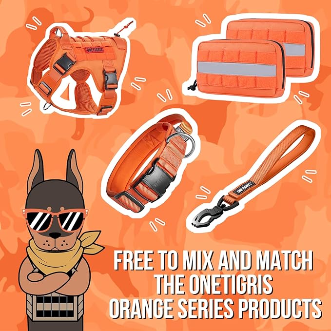 OneTigris Tactical Dog Harness Vest,No-Pull Service Dog Vest with Hook & Loop Panels,Adjustable Dog Vest Harness for Walking Hiking Training(Orange,M)