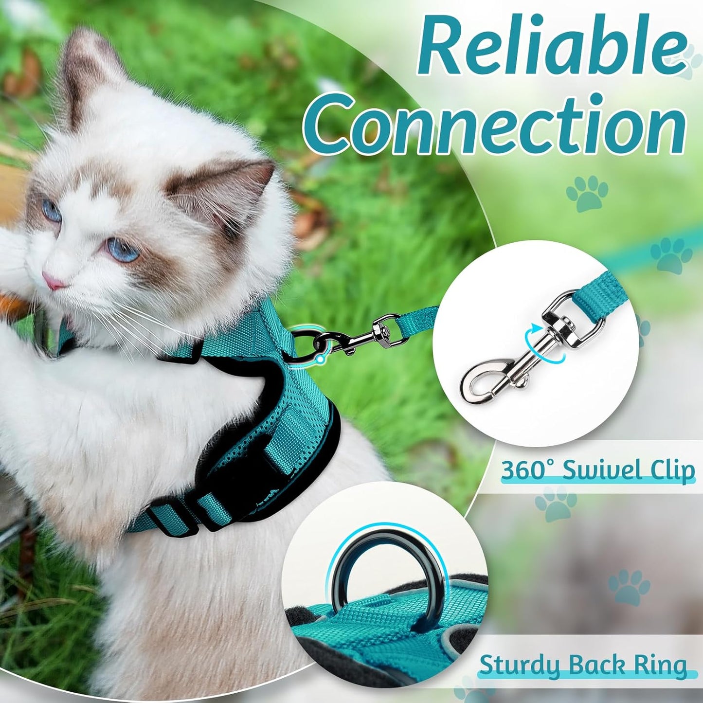 rabbitgoo Cat Harness and Leash for Walking, Escape Proof Soft Adjustable Vest Harnesses for Cats, Easy Control Breathable Reflective Strips Jacket, Teal, S