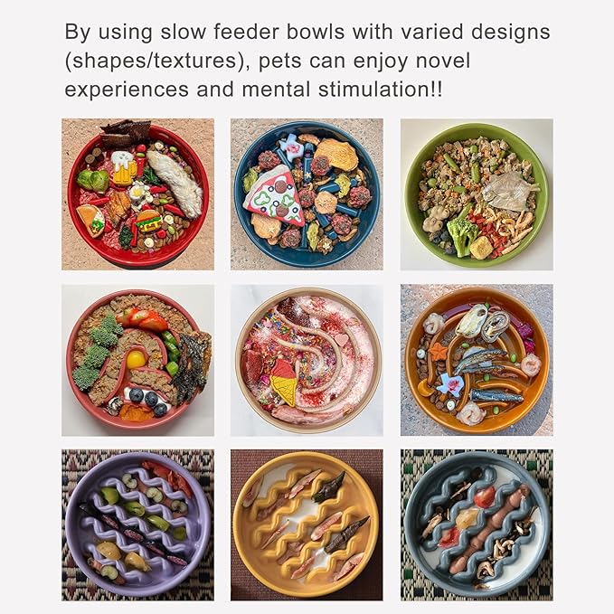 Ceramic Maze Dog Slow Feeder with Non-Slip Silicone Rim (& Bamboo Stand) – Heavy-Duty Stoneware Bowl with Puzzle Pattern for Bloating & Obesity Prevention (Raised-Red-S)