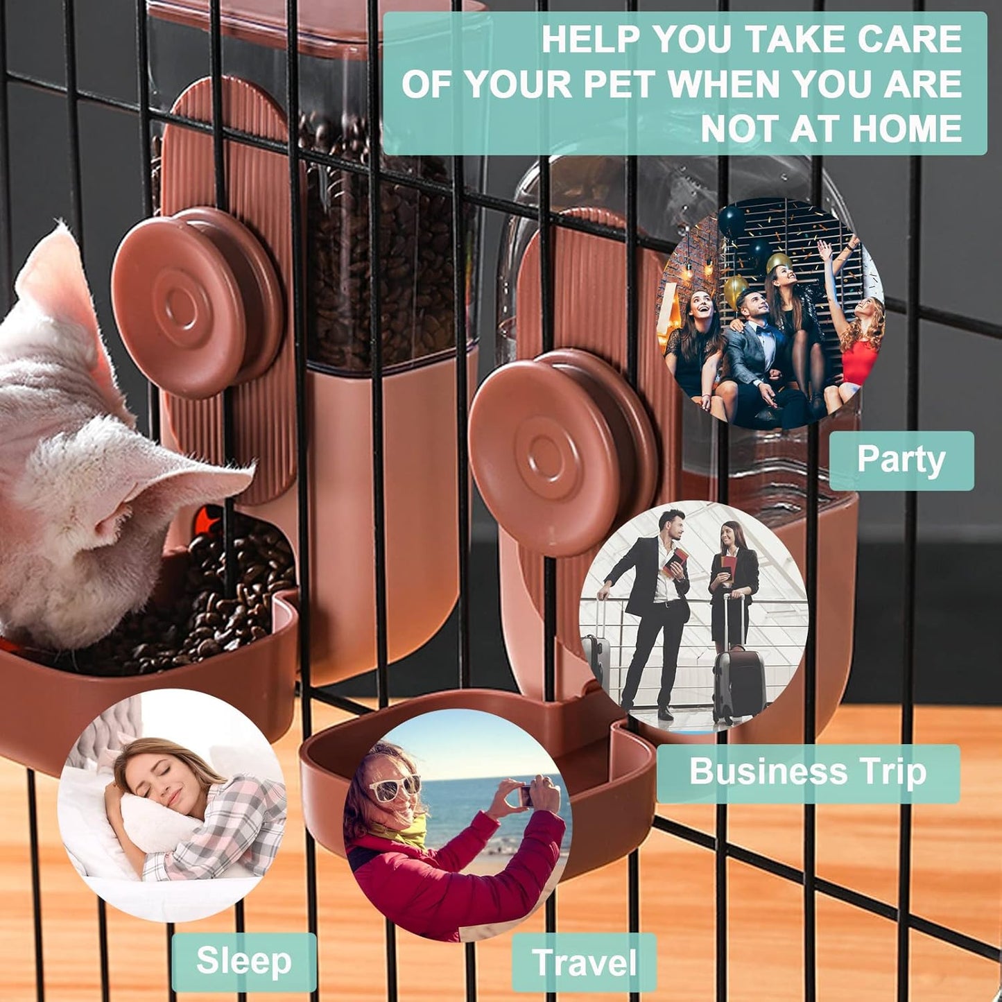 Hanging Automatic Food Water Dispenser,Gravity Rabbit Feeder and Water Dispenser Set for Bunny Chinchilla Guinea Pig Hedgehog Ferret