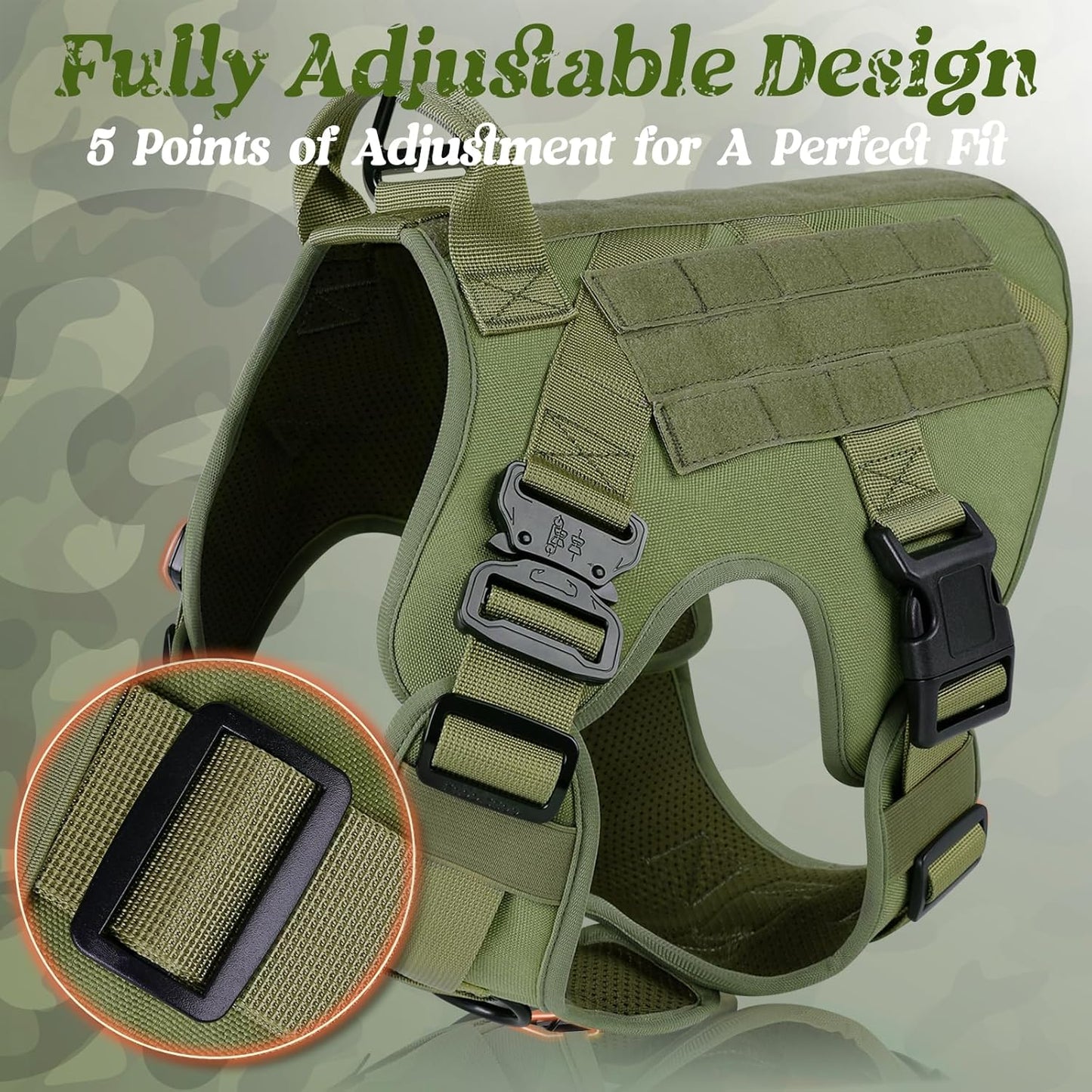 rabbitgoo Tactical Dog Harness Medium Sized, Heavy Duty Pet Harness with Handle, No-Pull Service Vest Medium Breed, Adjustable Military Dog Vest for Training Hunting Walking, Green, M
