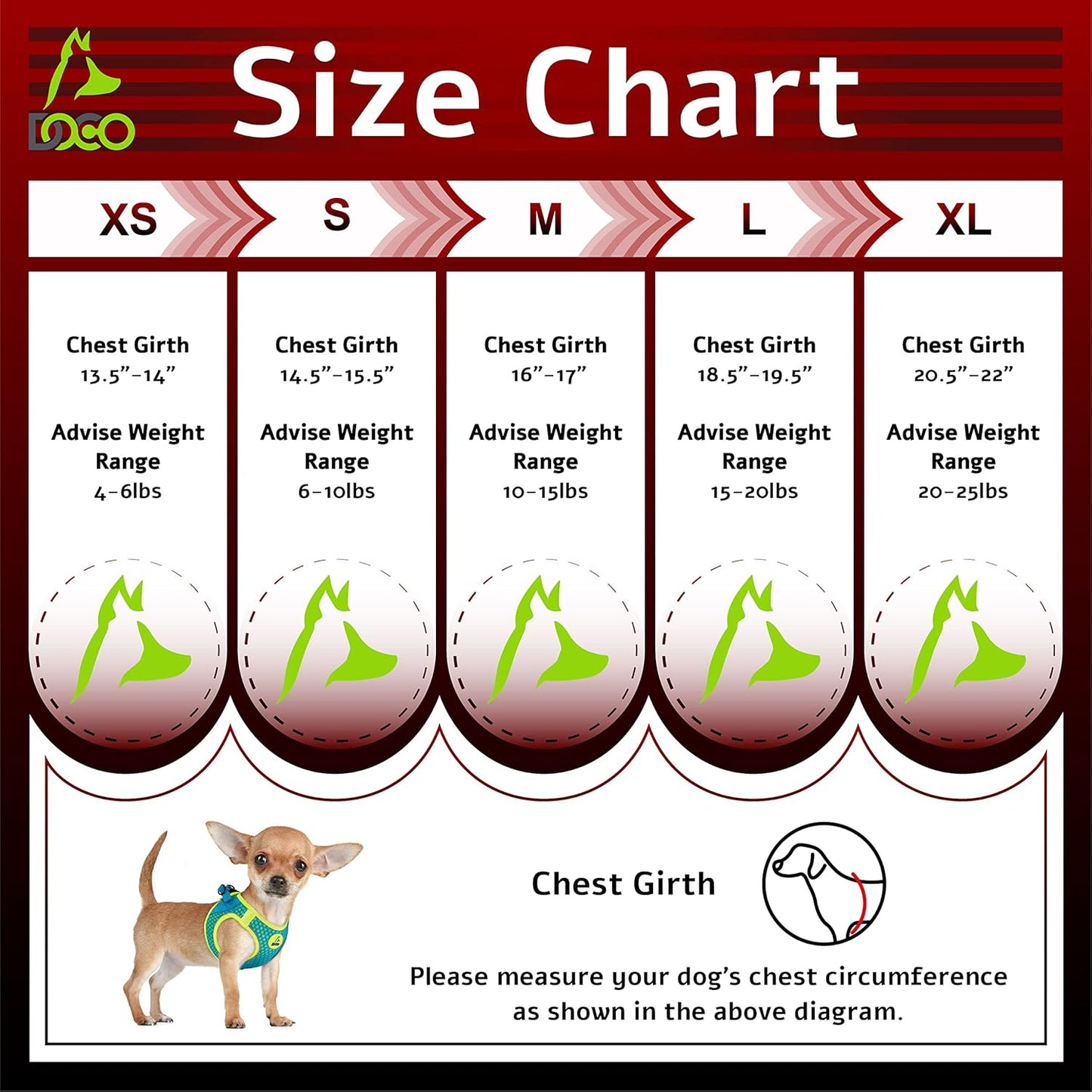 DOCO Dog Harness for Large Sized Dog - Athletica Adjustable, No Pull, No Choke, Puppy Vest Lightweight Air Mesh, Reflective, Puppy Essentials - Lime, Medium (Chest 16"-17", Weight 10-15 lbs)