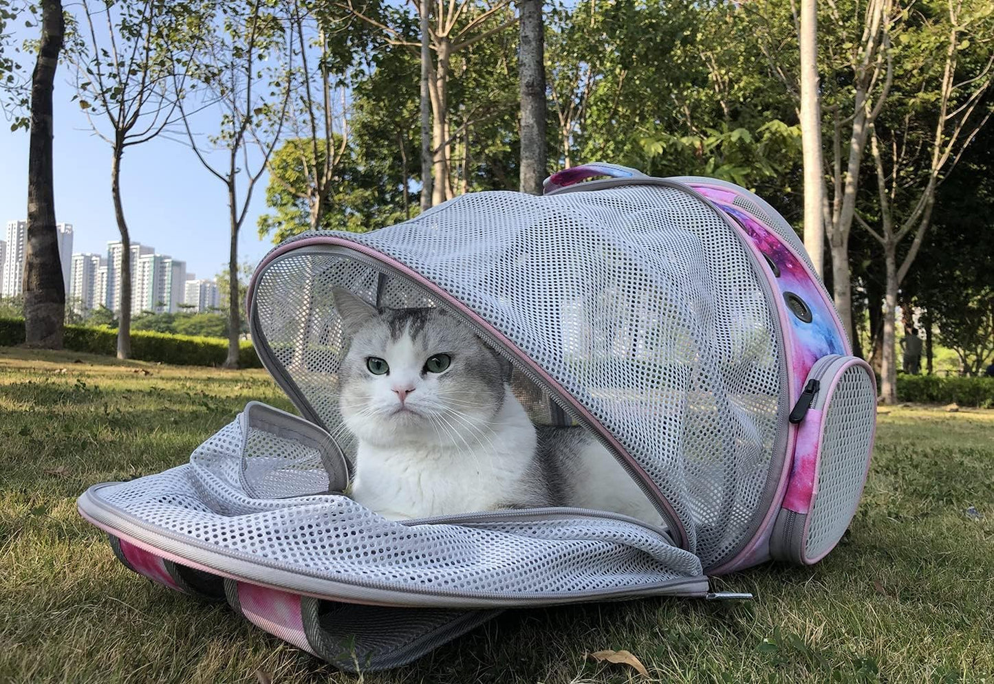 halinfer Galaxy Pink Dual Expandable Cat Backpack Carrier, Fit up to 20 lbs, Expandable Pet Carrier Backpack for Large Fat Cat and Small Puppy