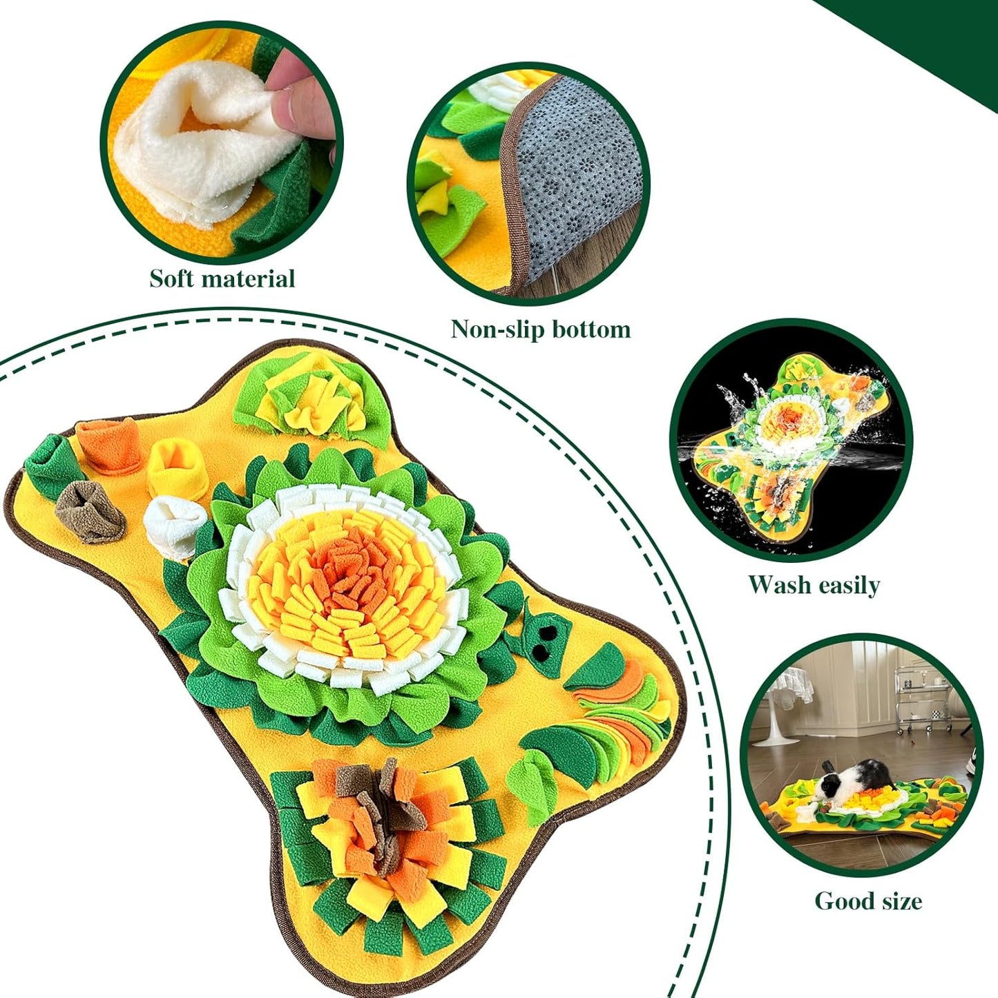 Rabbit Foraging Mat Snuffle Mat, Interactive Bunny Toys Feed Game for Boredom, Small Pet Puzzle Toy, Yuoaes 17.3" x 25.5" Polar Fleece Nosework Feeding Mat for Rabbits, Guinea Pigs, Ferrets