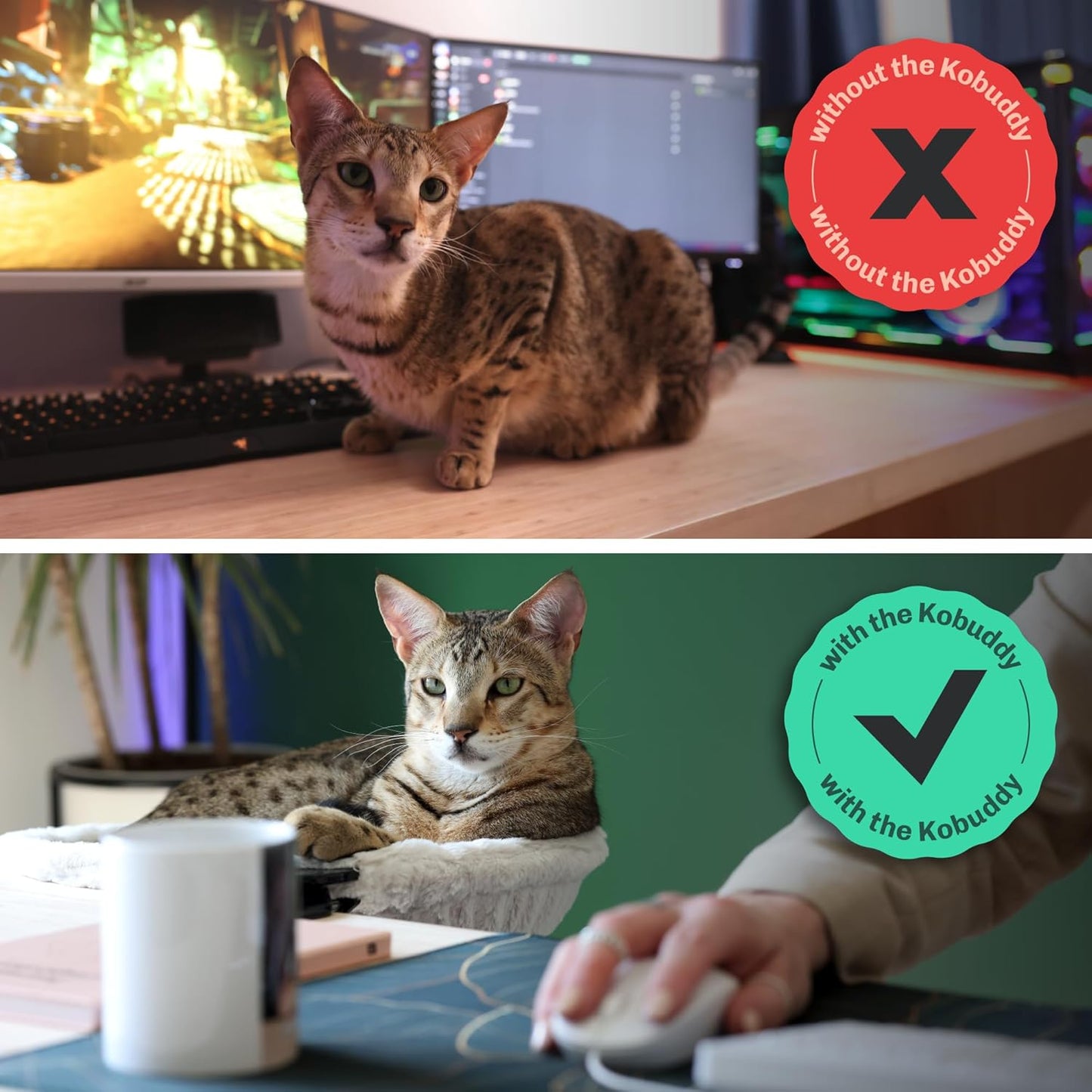 | XL Cat Desk Hammock | Heavy Duty Clamp-On Pet Bed | Indoor Pale Beige