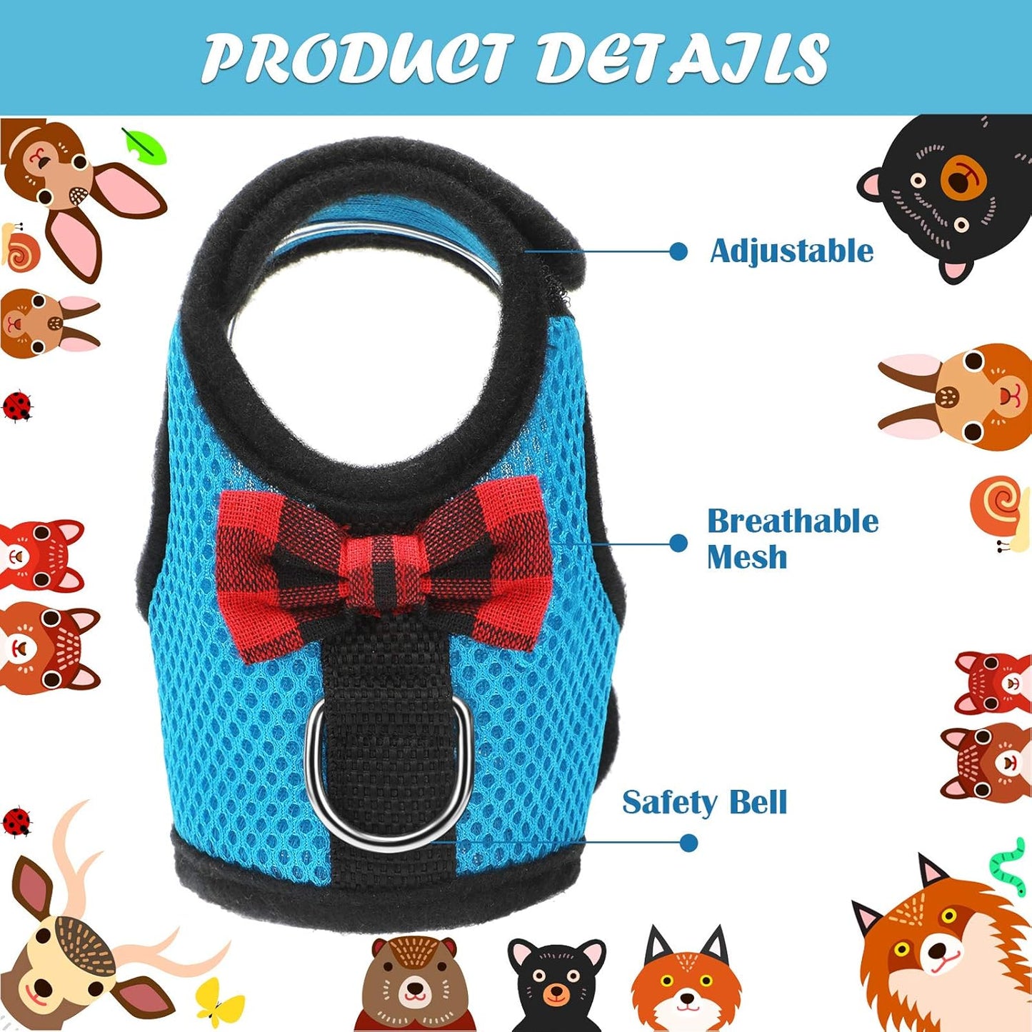 SATINIOR 2 Pieces Guinea Pig Bunny Harness Soft Mesh Hamster Rat Leash with Safe Bell, Ferret Pig Clothes and Leash Set for Hamster Ferrets Rats Bunny Guinea Chinchilla Teacup Chihuahua(M,Blue, Black)