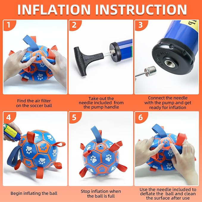 QDAN Dog Ropes Toys Soccer Ball with Straps, Puppy Birthday Gifts, Tug Toy, Durable Dog Balls for Medium & Large Dogs- Blue Orange(8 Inch)